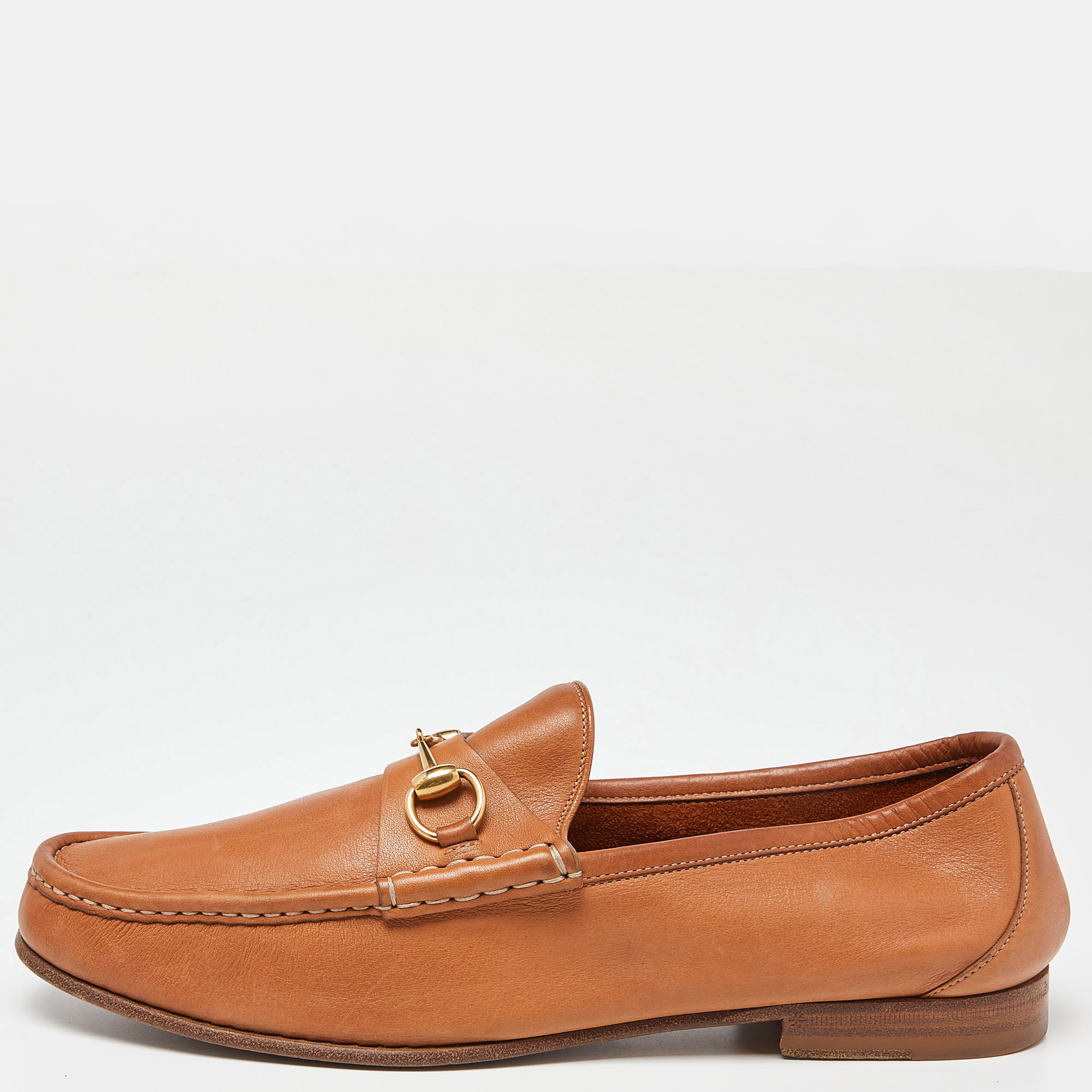 Gucci Tan Leather Horsebit Loafers Size 45