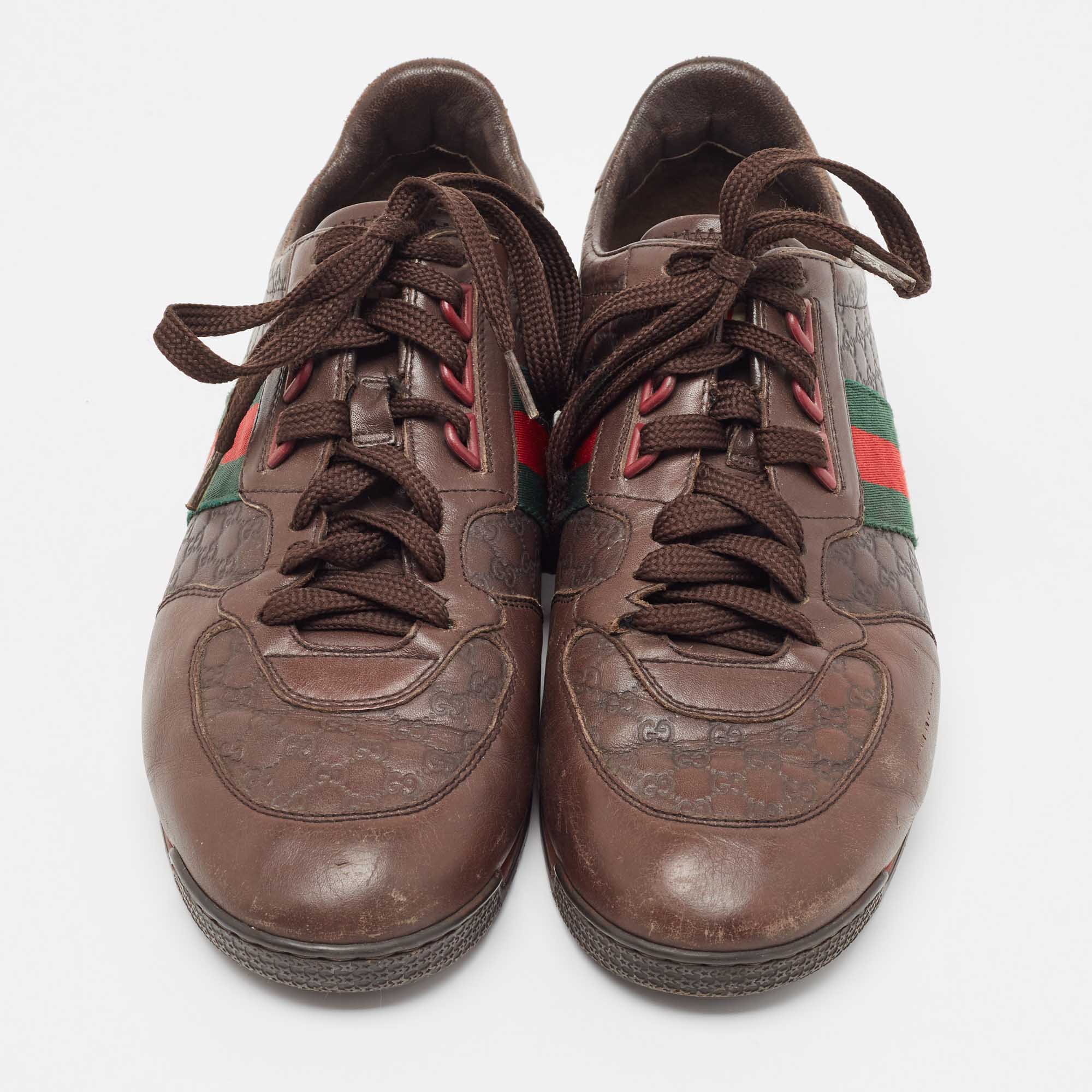 Gucci Brown Microguccissima Leather Web Low Top Sneakers Size 41.5