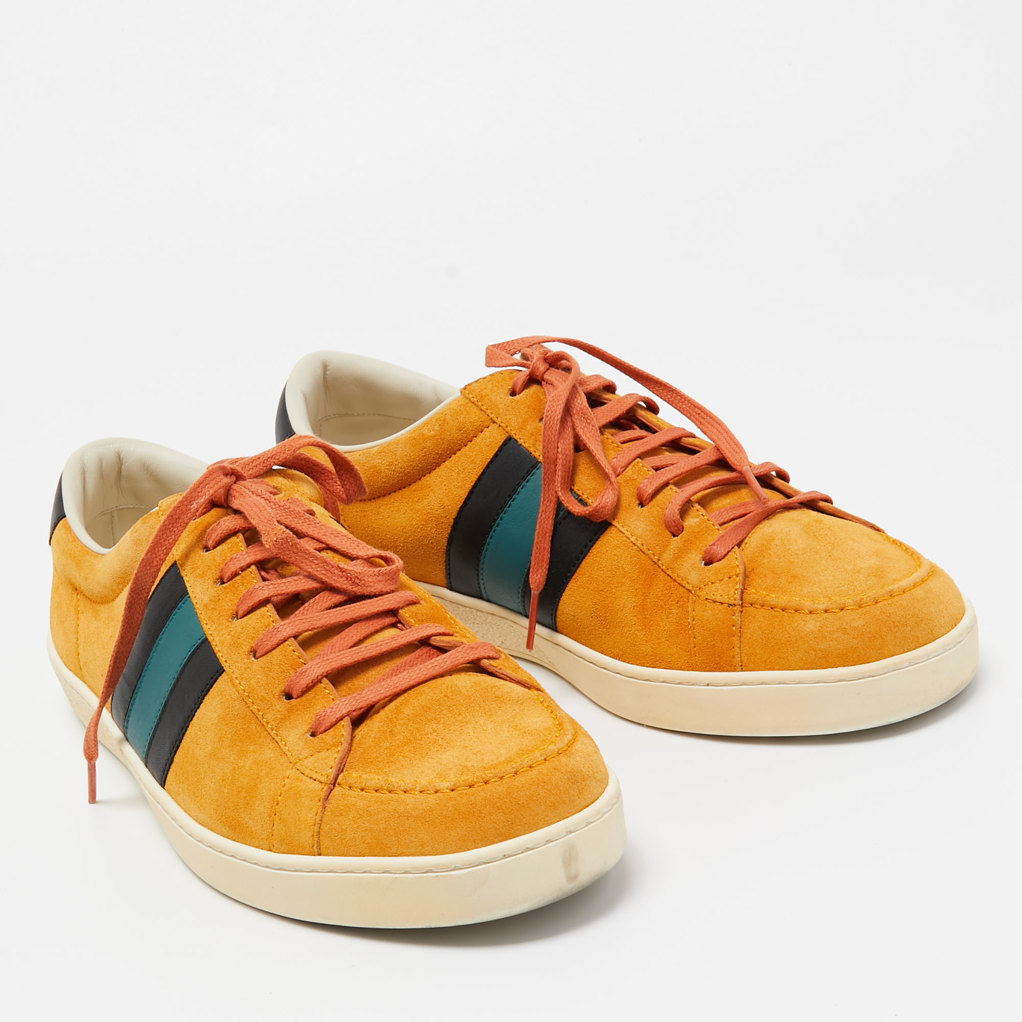 Gucci Mustard Suede Web Low Top Sneakers Size 42.5