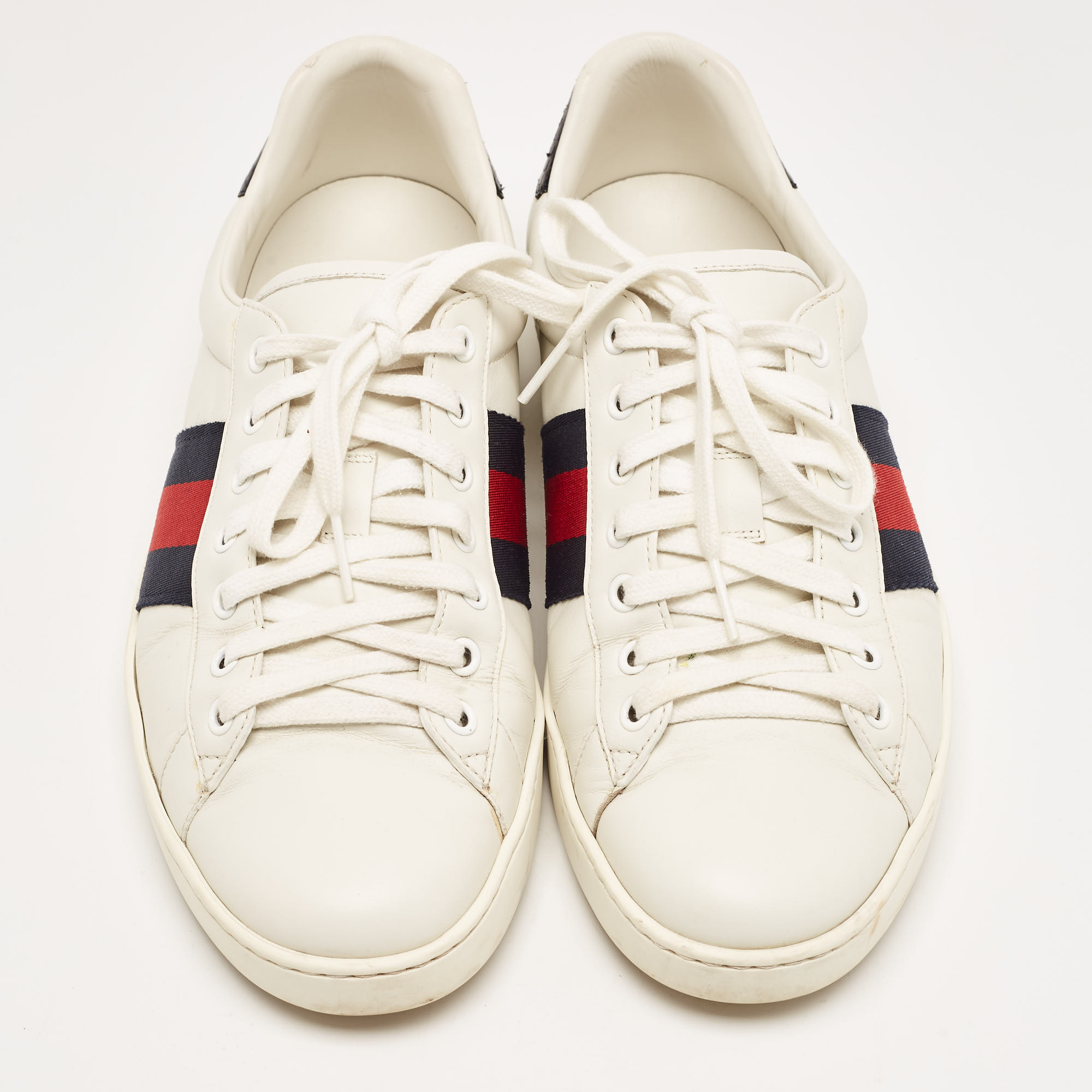 Gucci White Leather Web Ace Low Top Sneakers Size 42