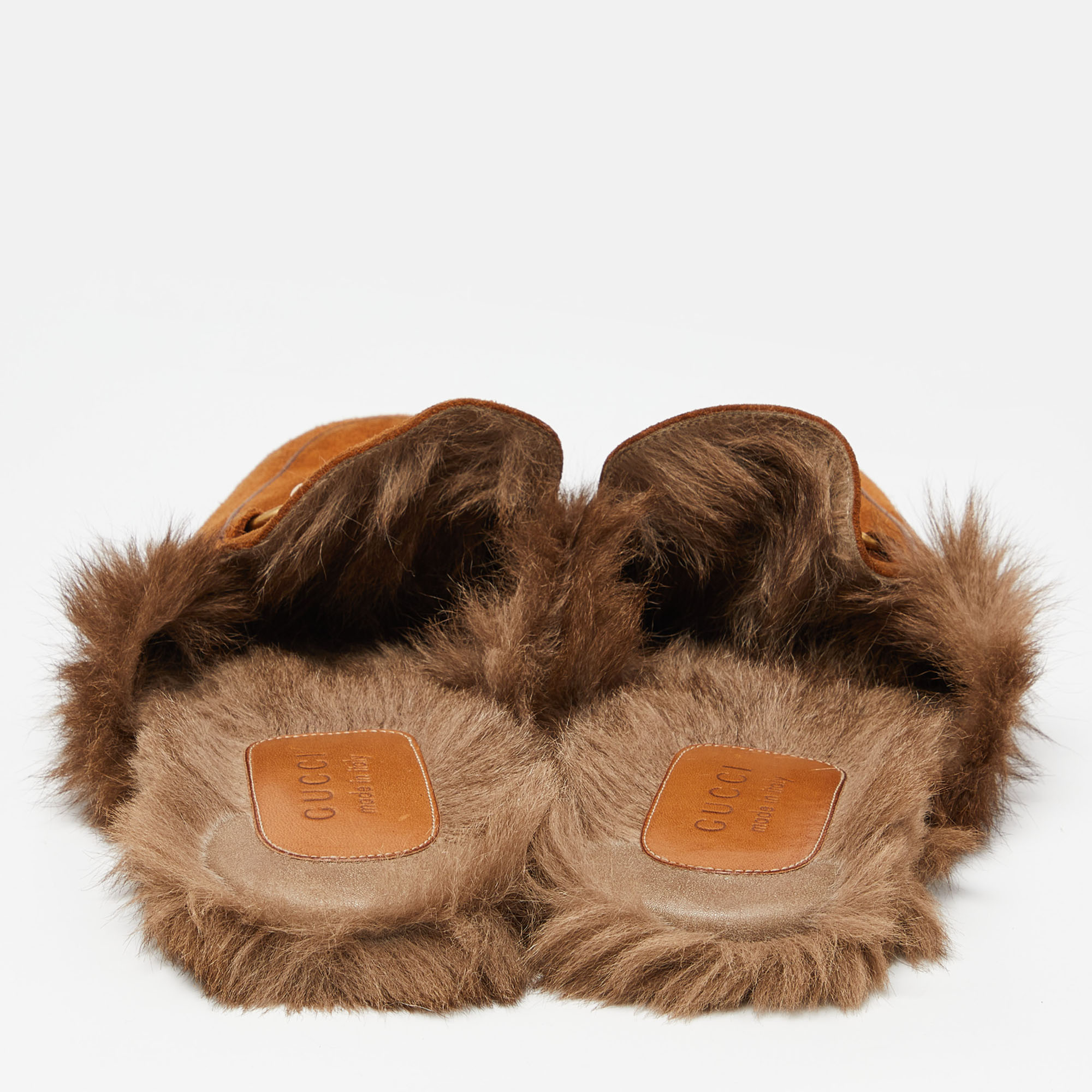 Gucci Brown Suede And Fur Lined Princetown Flat Mules Size 42
