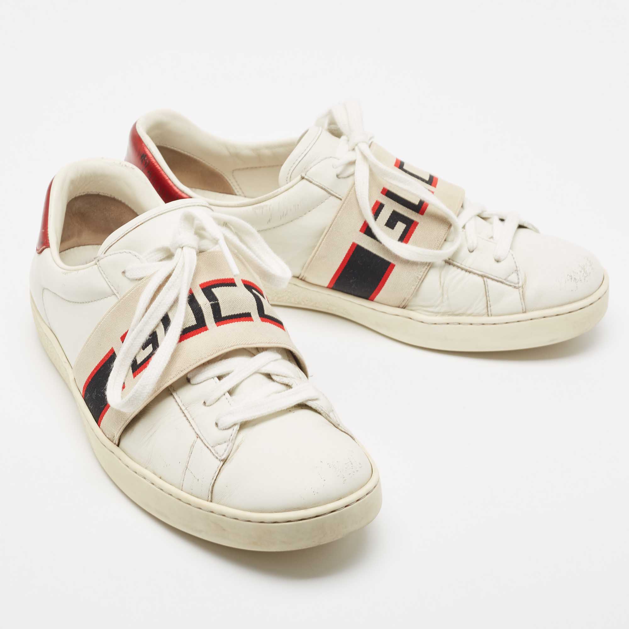 Gucci White Leather New Ace Low Top  Sneakers Size 42
