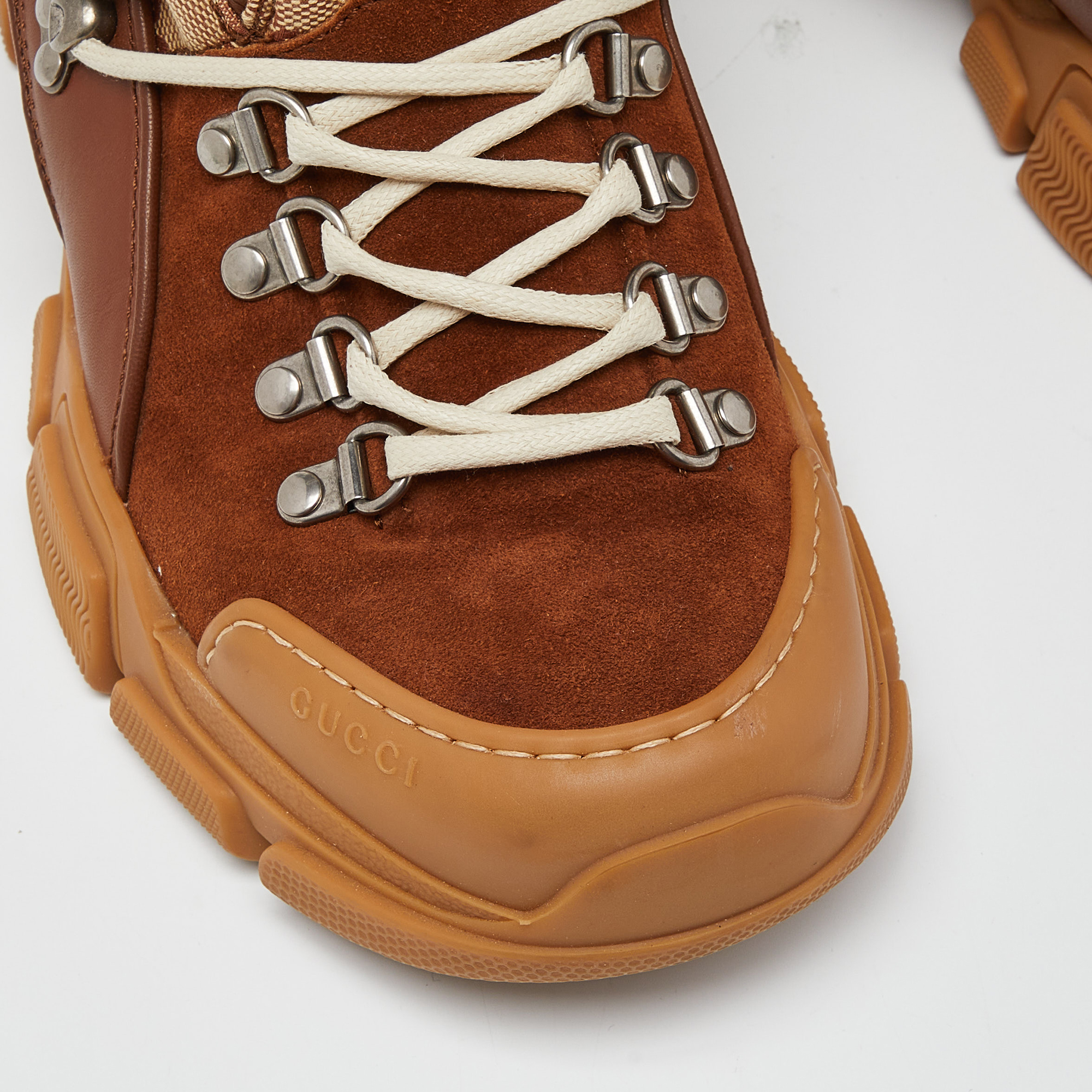 Gucci Brown GG Canvas, Leather And Suede Journey Hiker Boots Size 40
