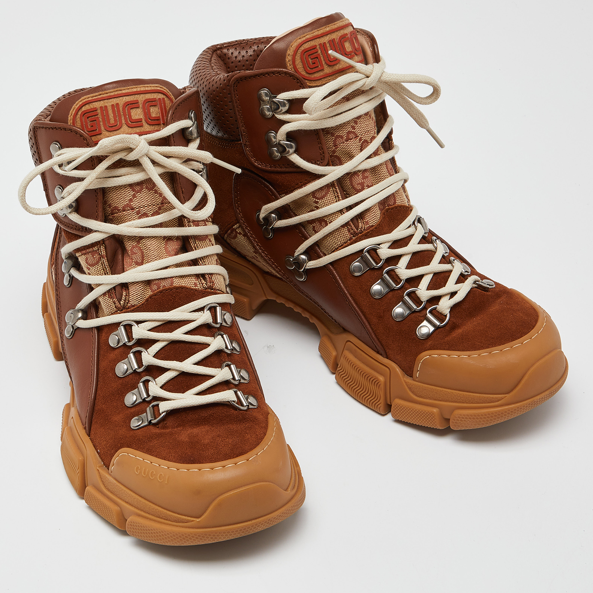 Gucci Brown GG Canvas, Leather And Suede Journey Hiker Boots Size 40