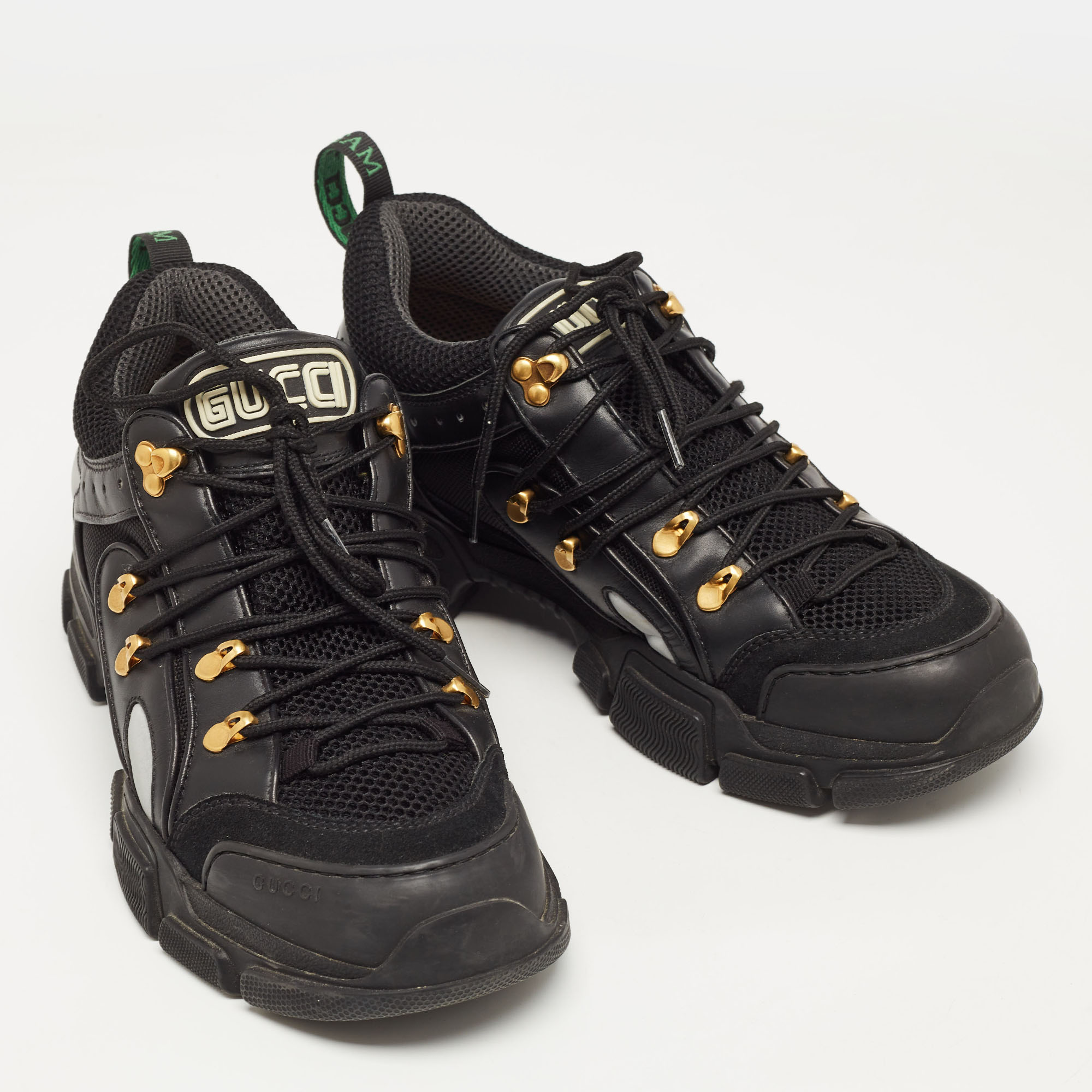 Black Leather And Mesh Flashtrek Sneakers Size 43.5