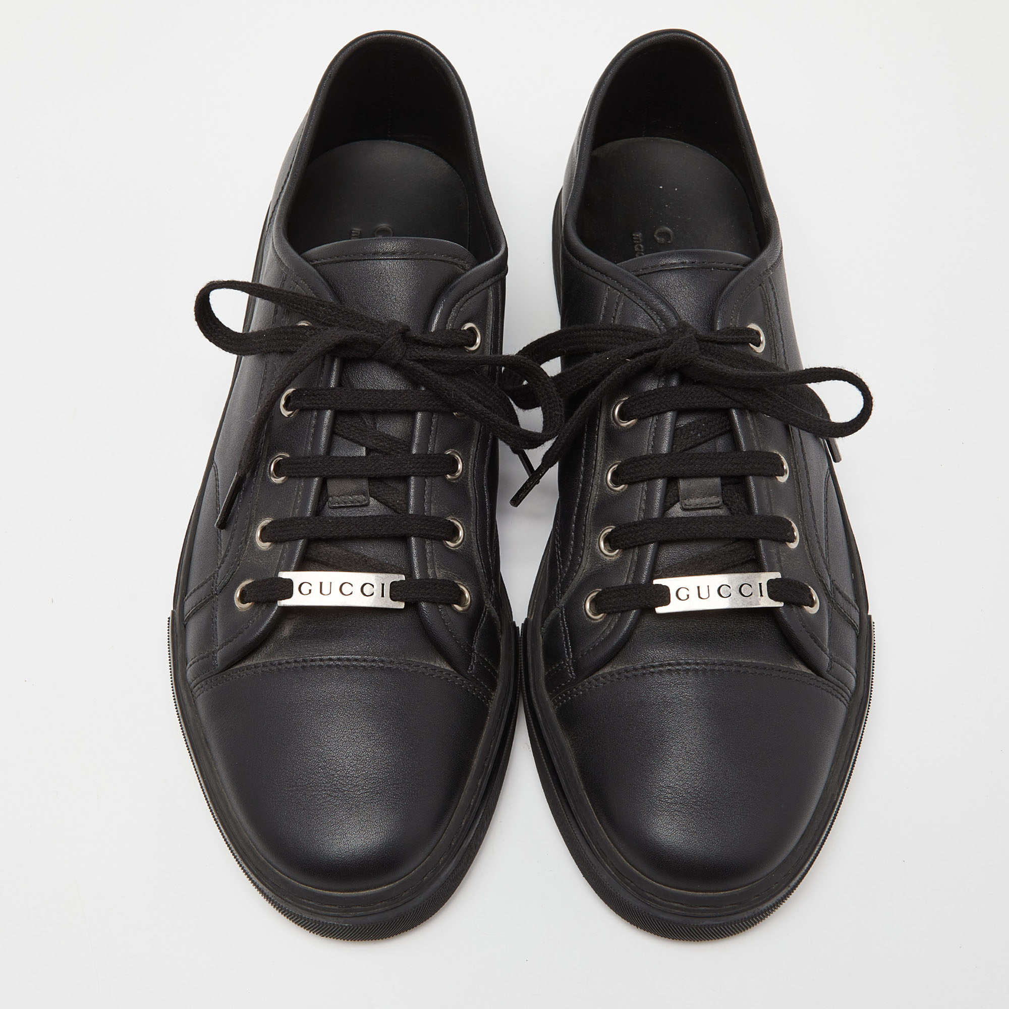 Gucci Black Leather Low Top Sneakers Size 43