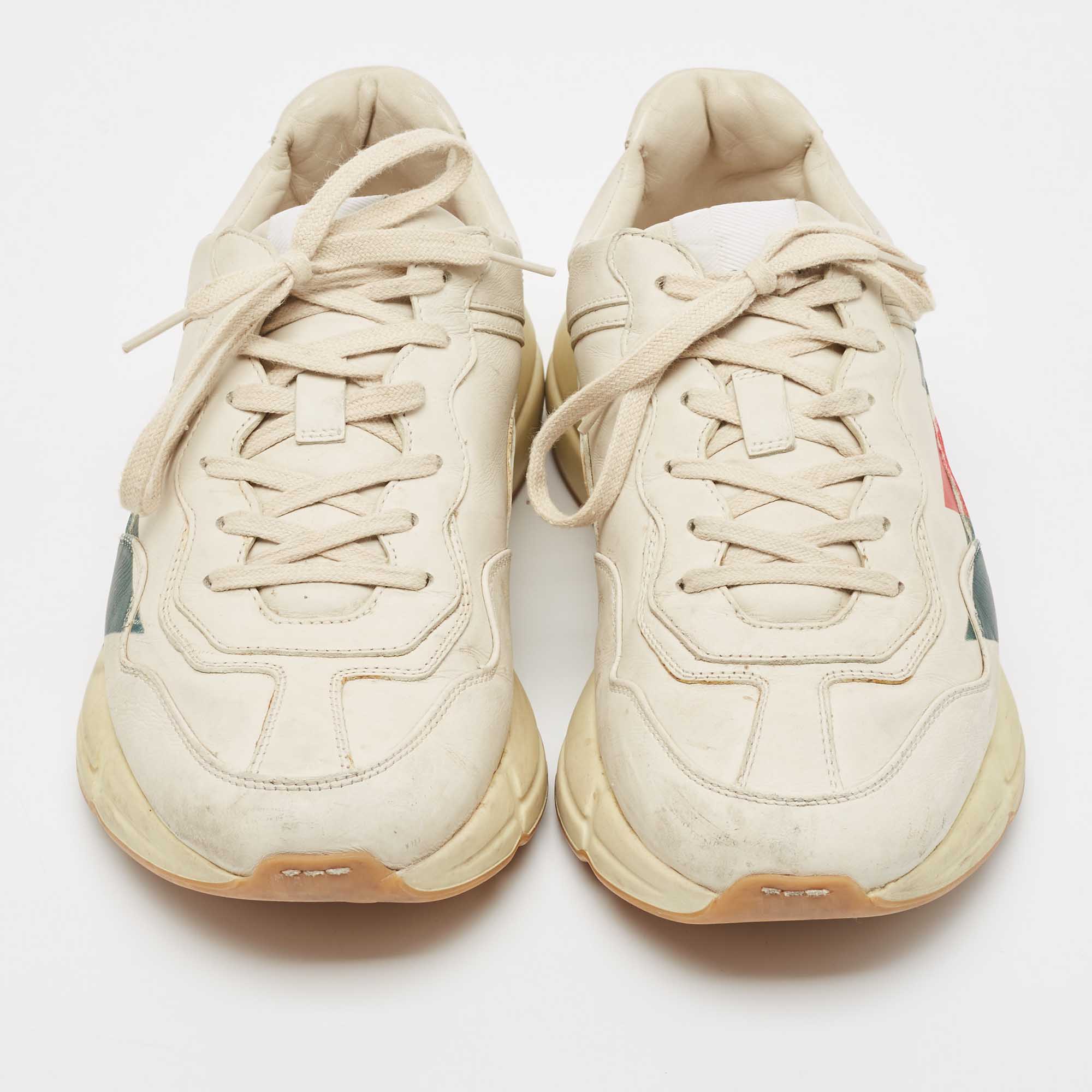Gucci Cream Leather Rhyton Low Top Sneakers Size 43