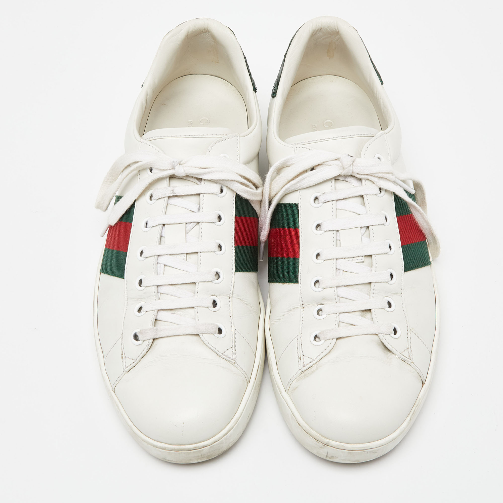 Gucci White Leather Ace Low Top Sneakers Size 44