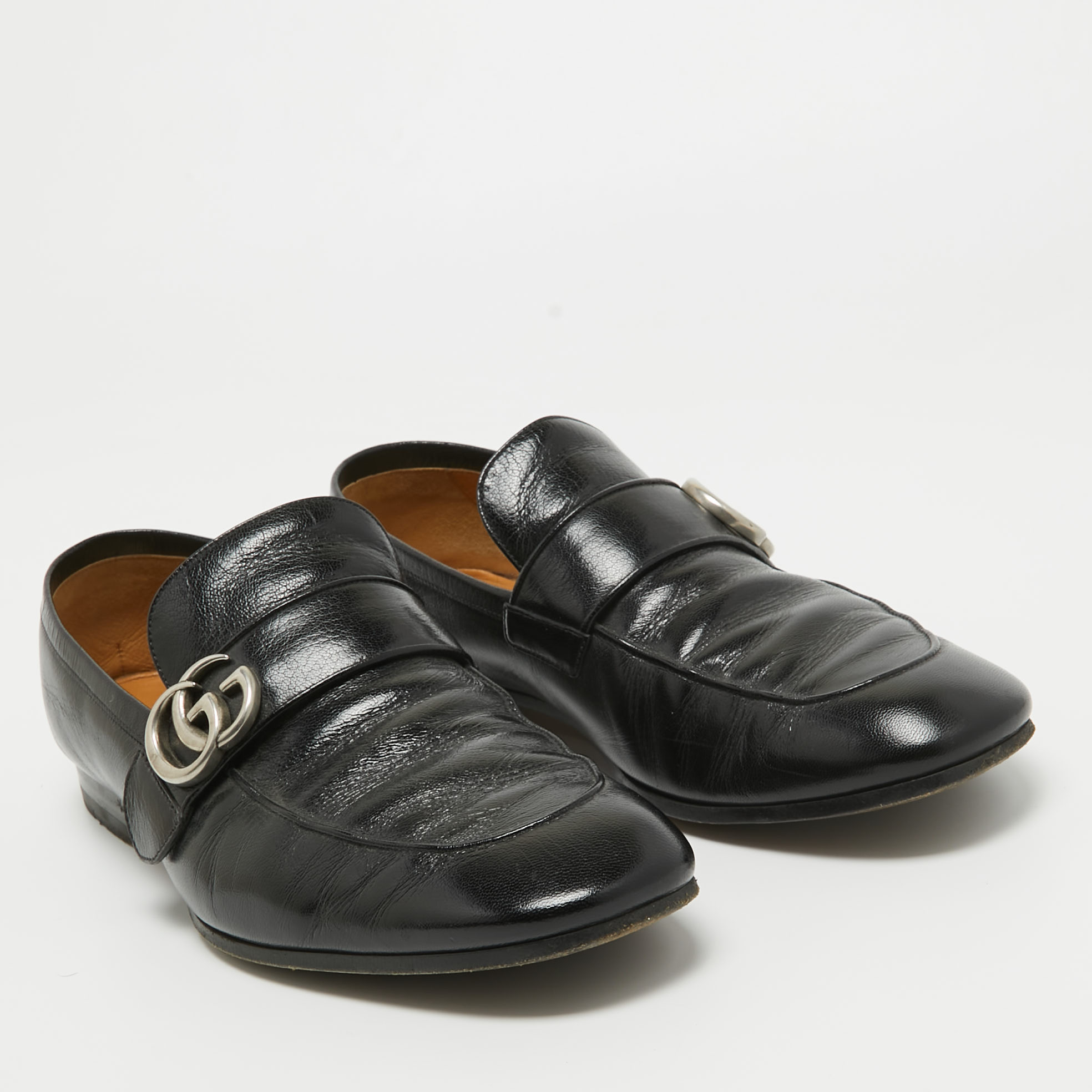 Gucci Black Leather GG Marmont Slip On Loafers Size 43