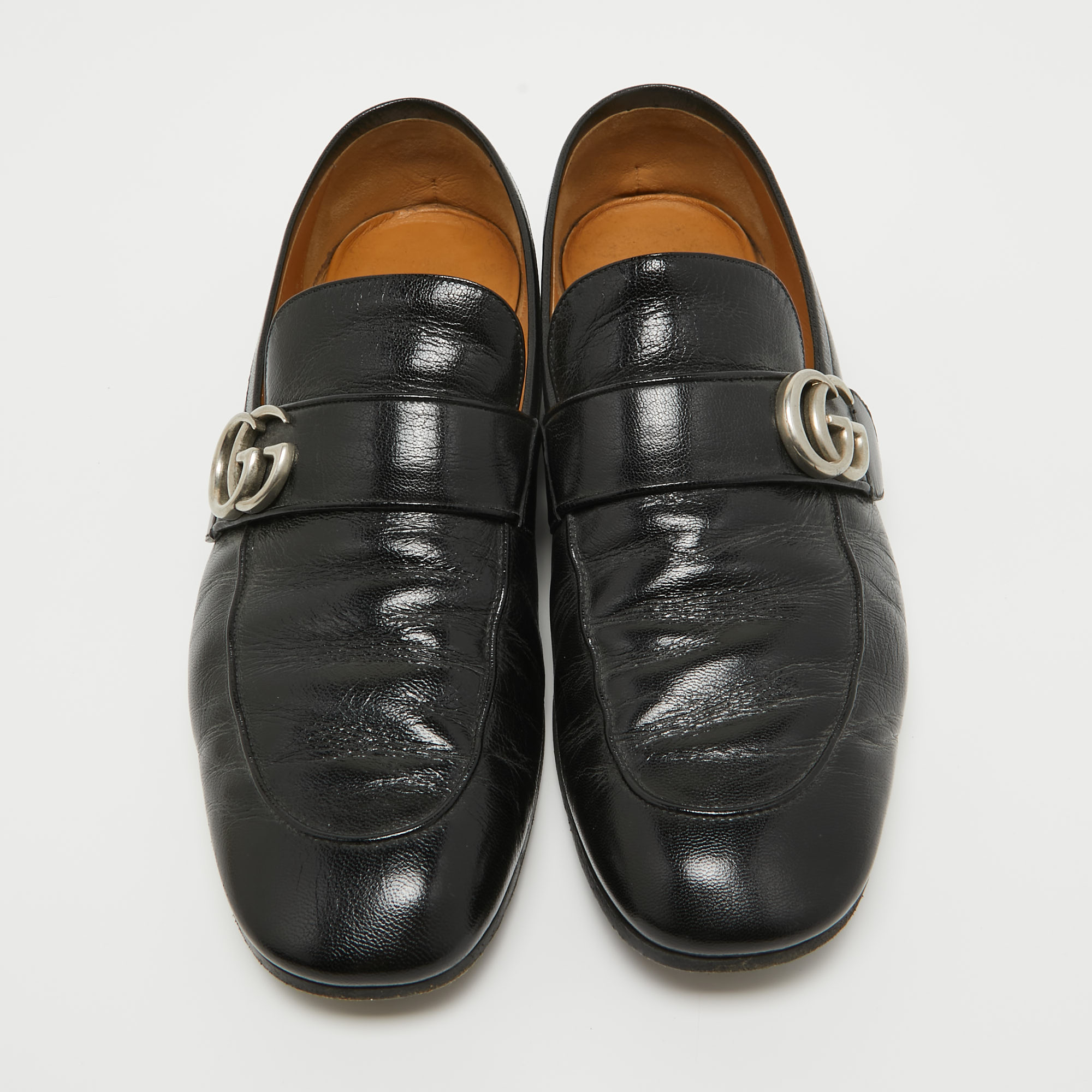 Gucci Black Leather GG Marmont Slip On Loafers Size 43