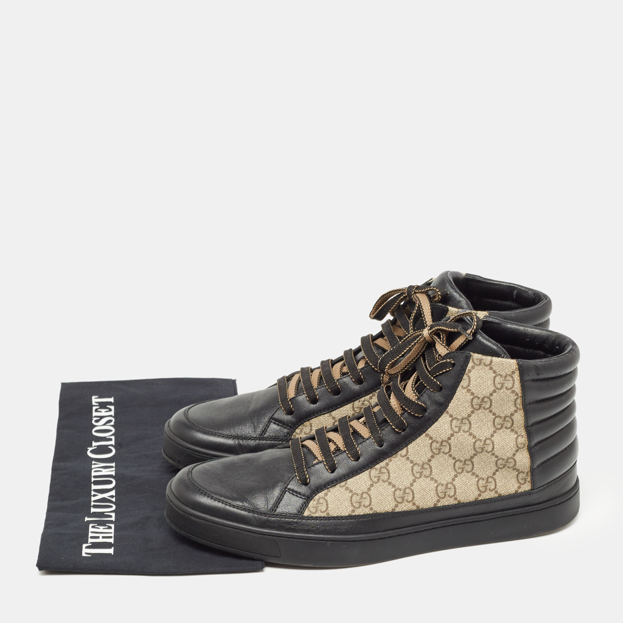 Gucci Beige/Black GG Canvas High Top Sneakers Size 44.5