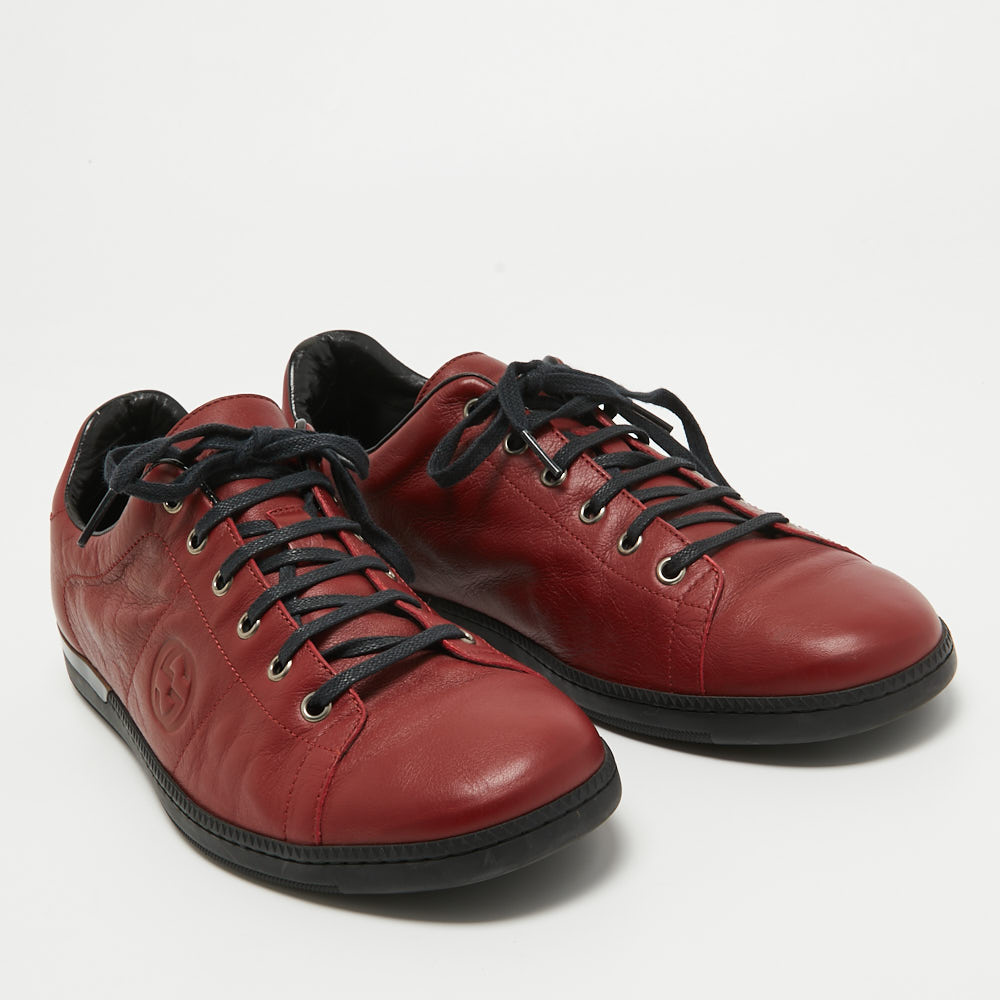 Gucci Red Leather Interlocking Low Top Sneakers Size 44