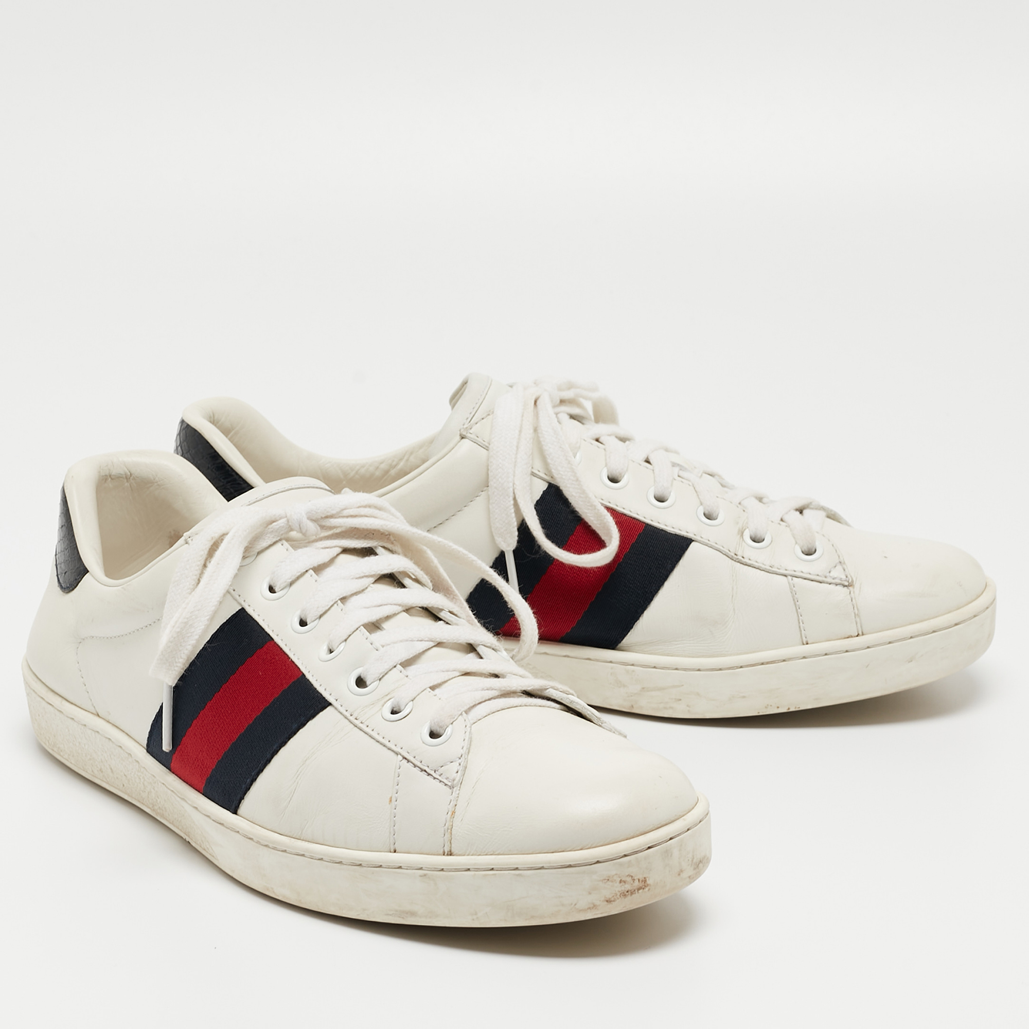 Gucci White Leather Ace Low Top Sneakers Size 42
