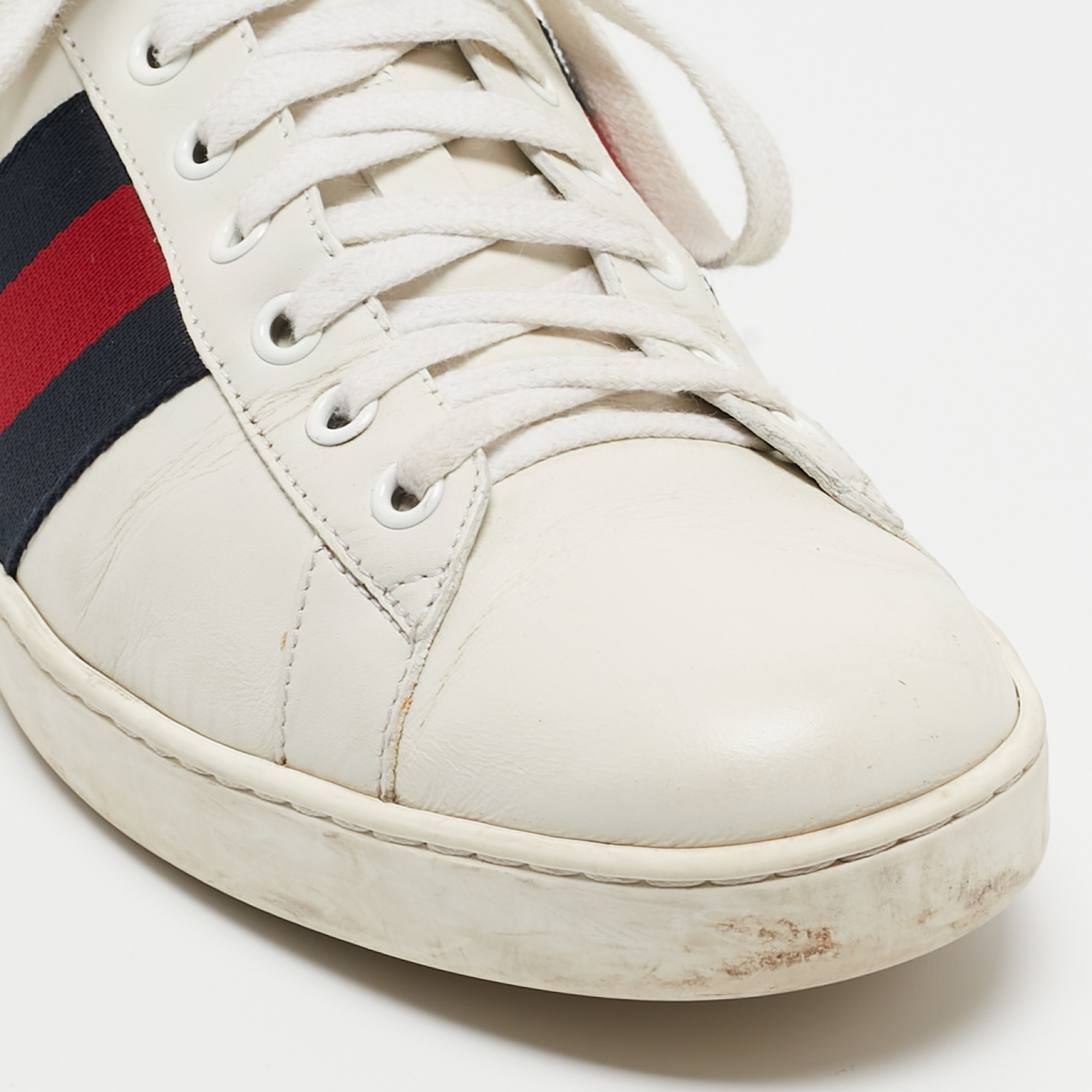 Gucci White Leather Ace Low Top Sneakers Size 42