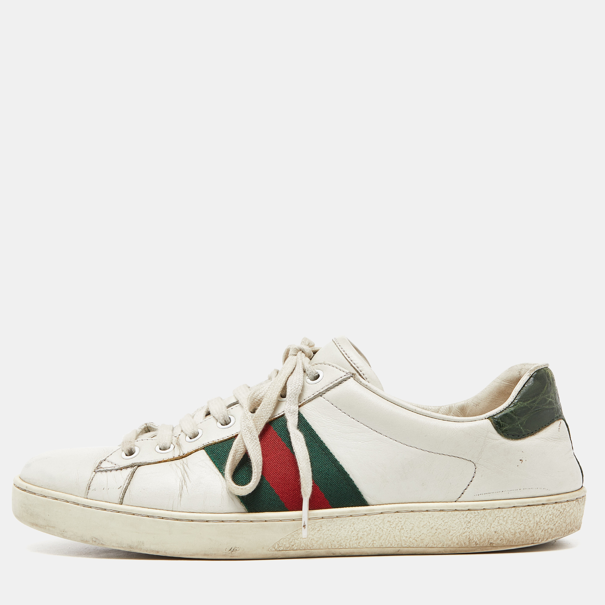 Gucci white leather web ace low top sneakers size 42.5