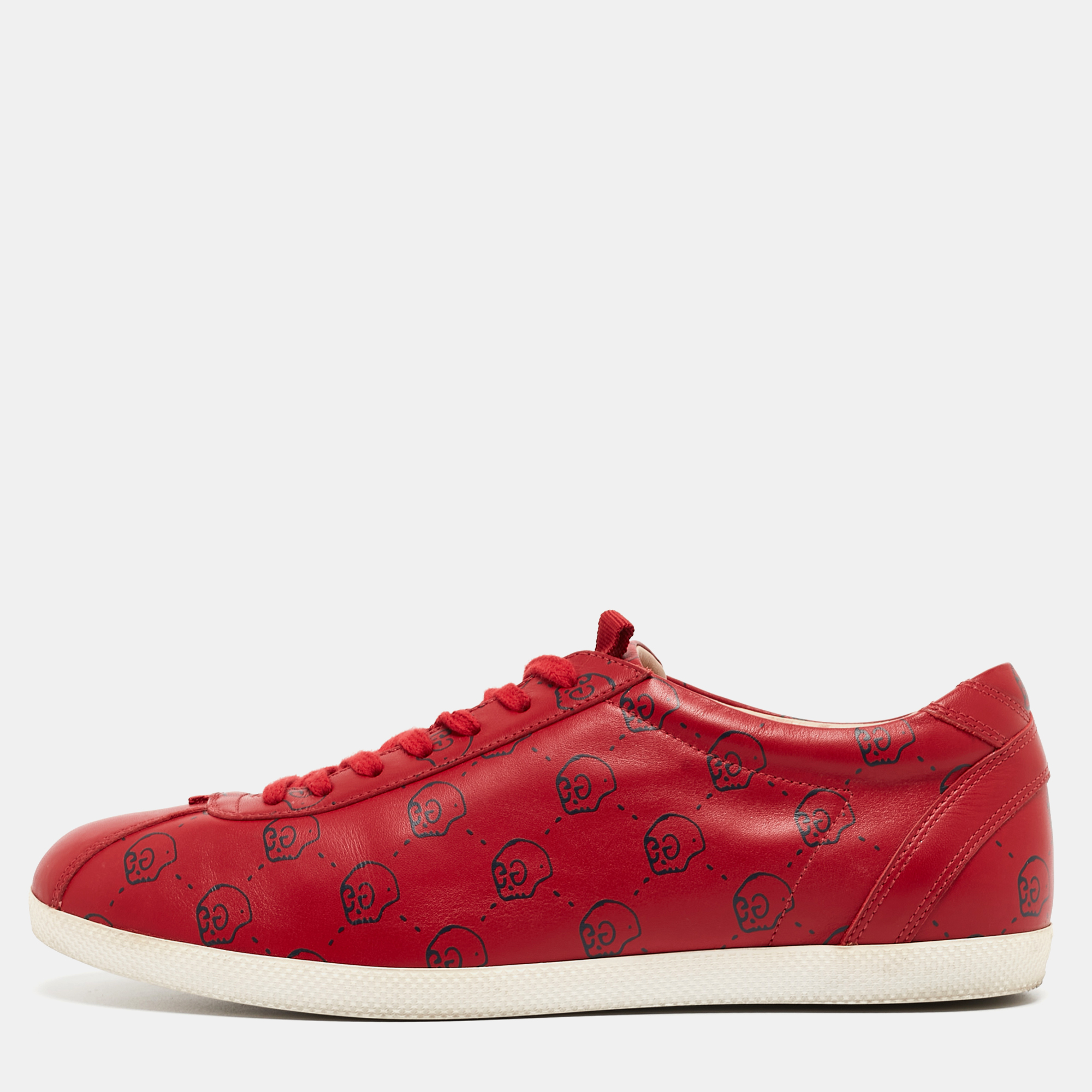 Gucci Red Leather Gucci Ghost Print Low Top Sneakers Size 42.5