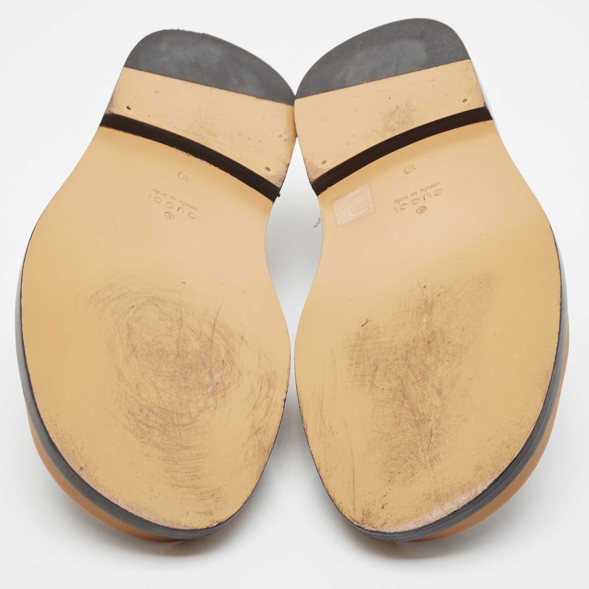 Gucci Black Leather Slingback Flat Sandals Size 44