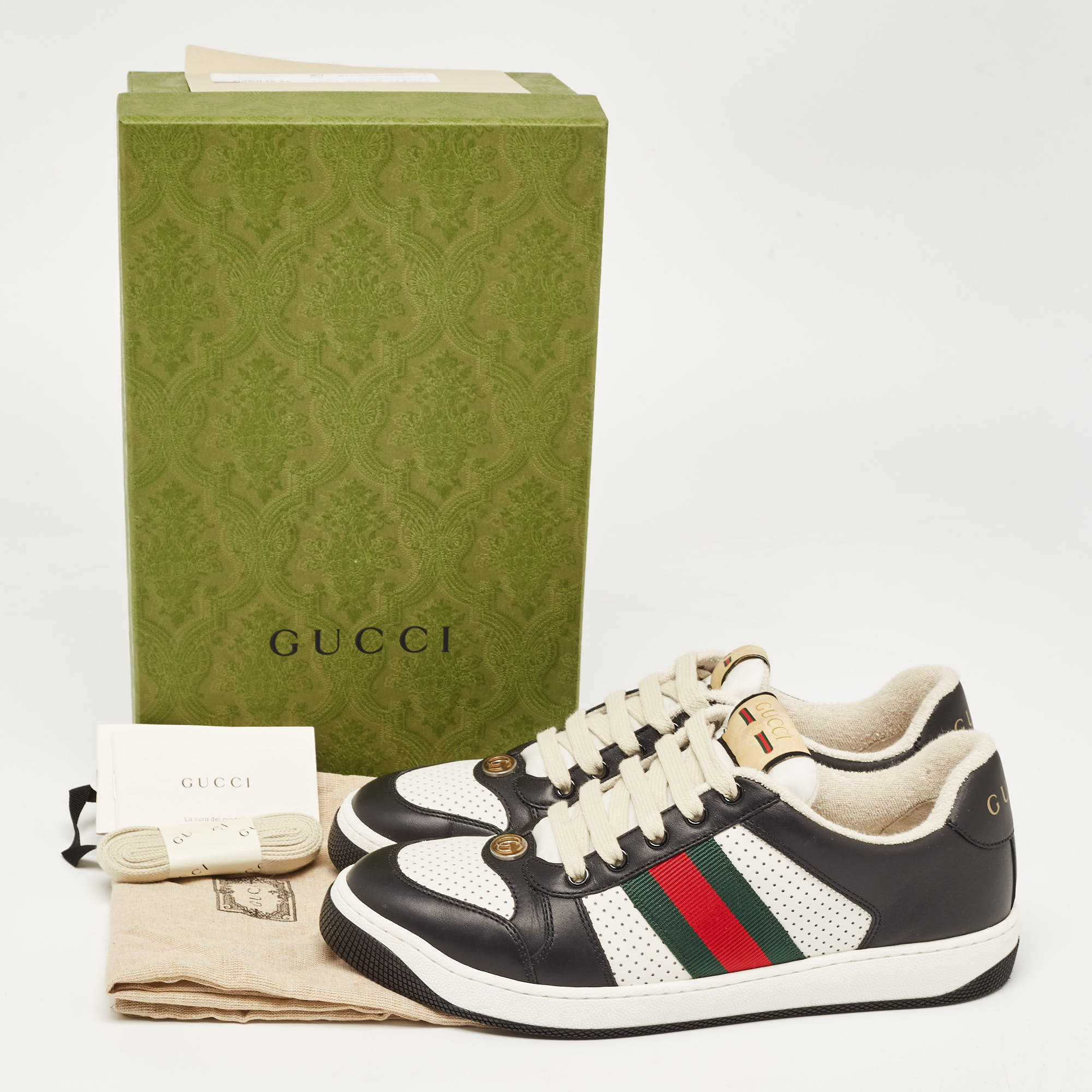 Gucci Black/White Leather Screener Sneakers Size 39