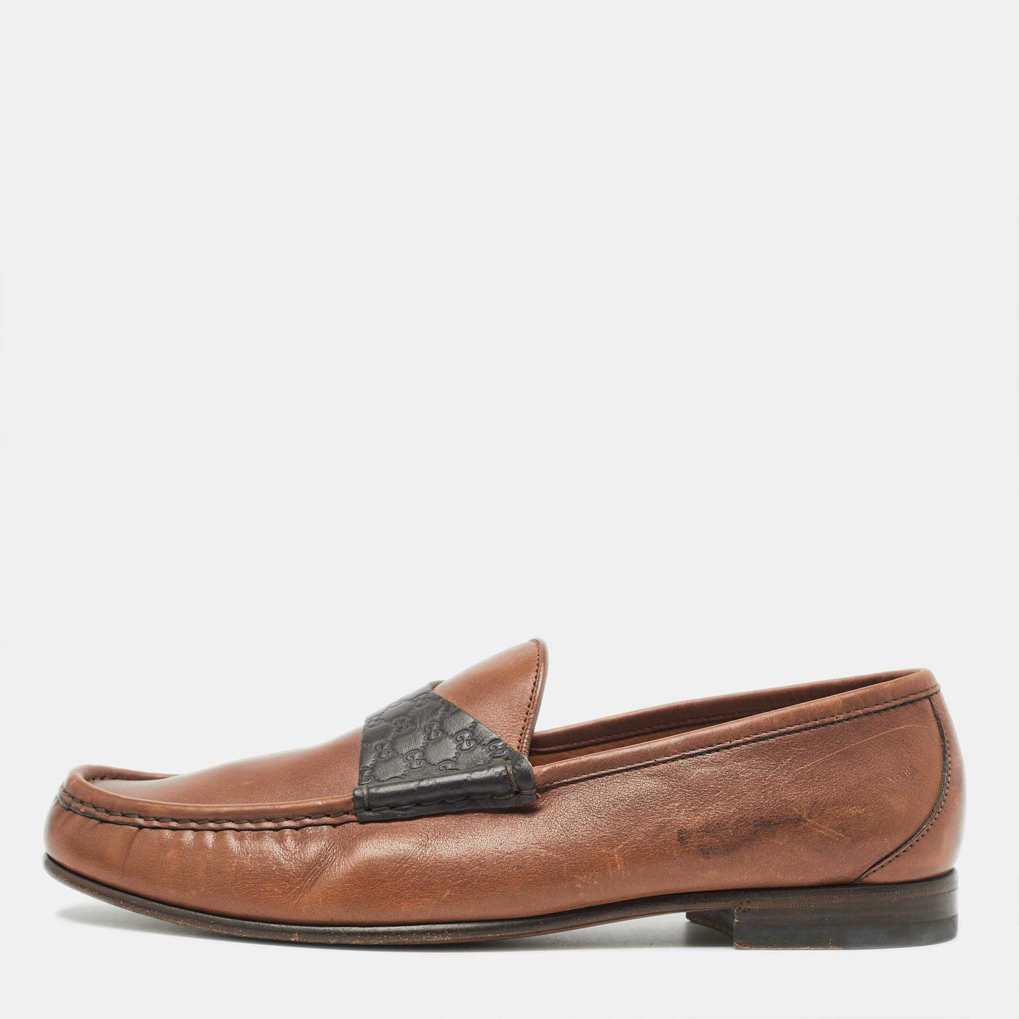 Gucci brown leather slip on loafers size 42