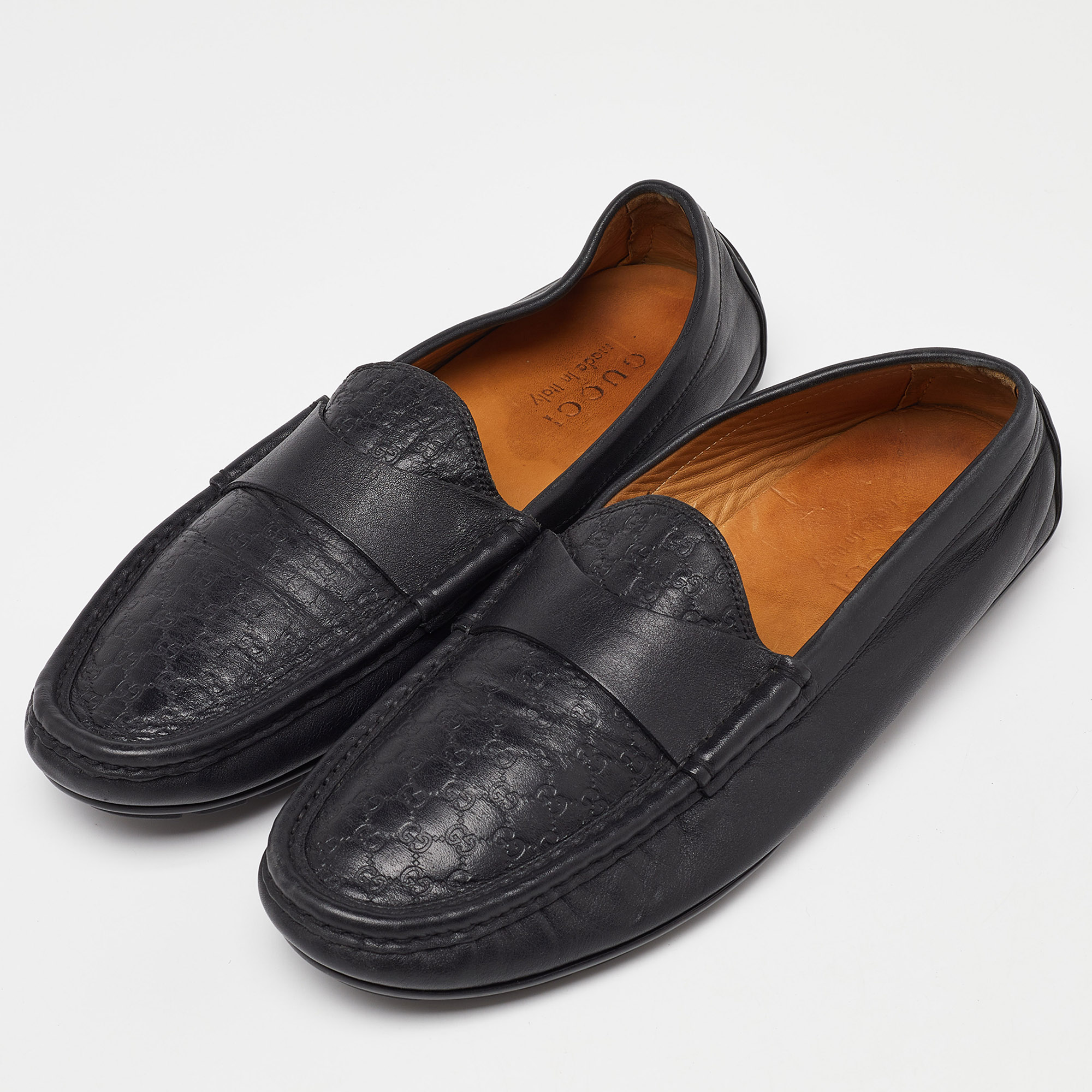 Gucci Black Guccissima Leather Slip On Loafers Size 41