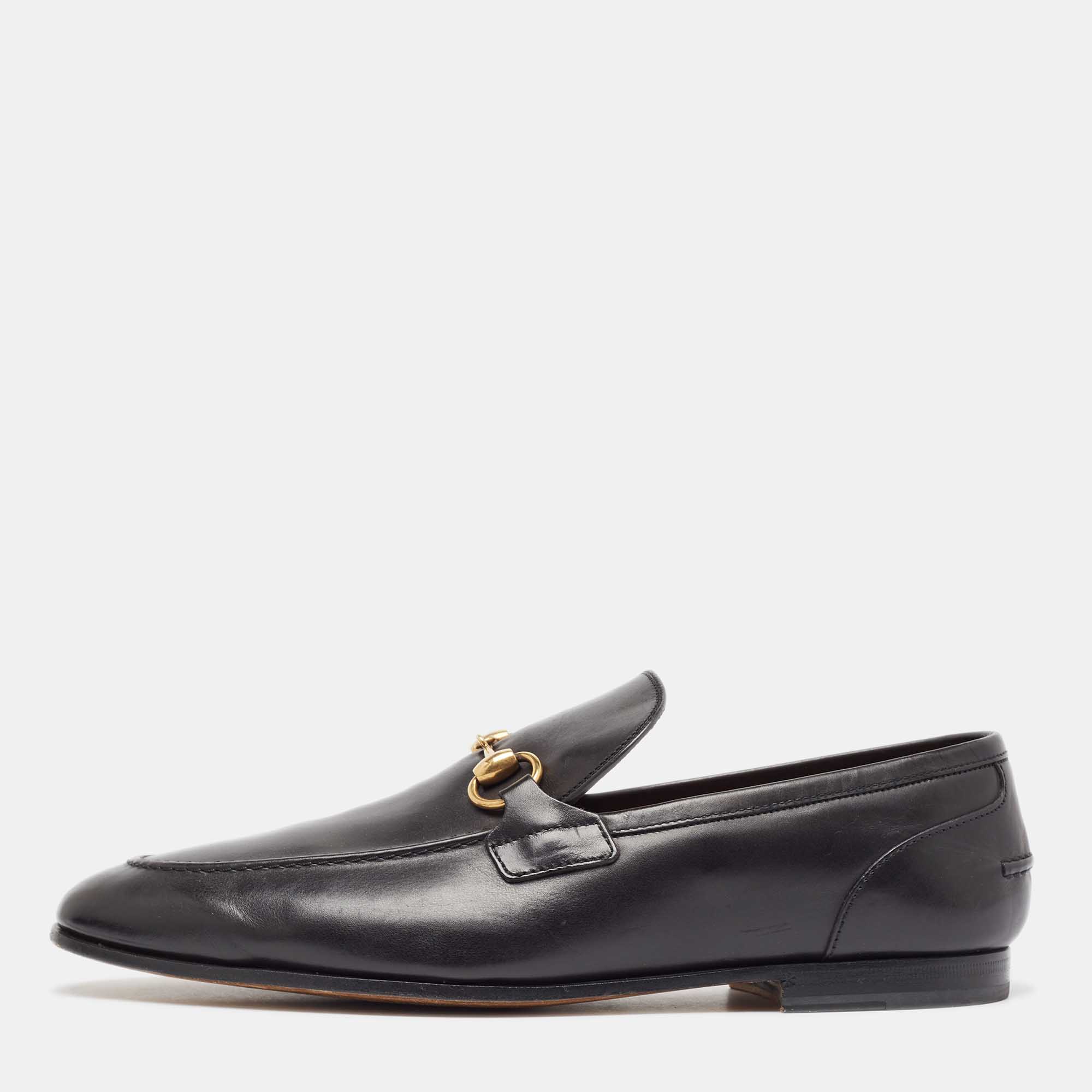 Gucci black leather jordaan loafers size 42
