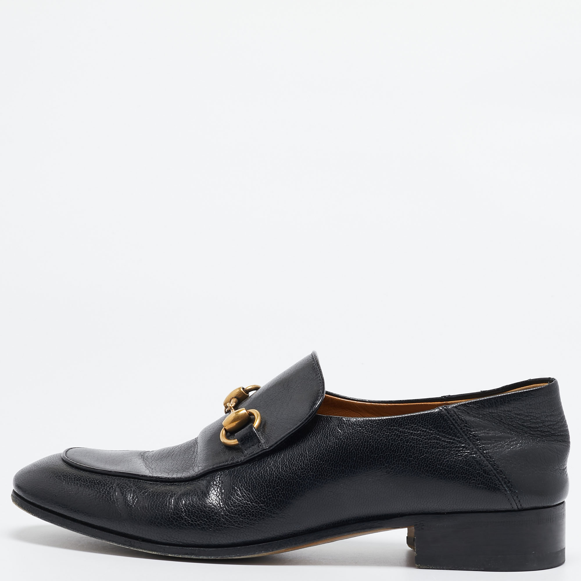 

Gucci Black Leather Horsebit Square Toe Loafers Size