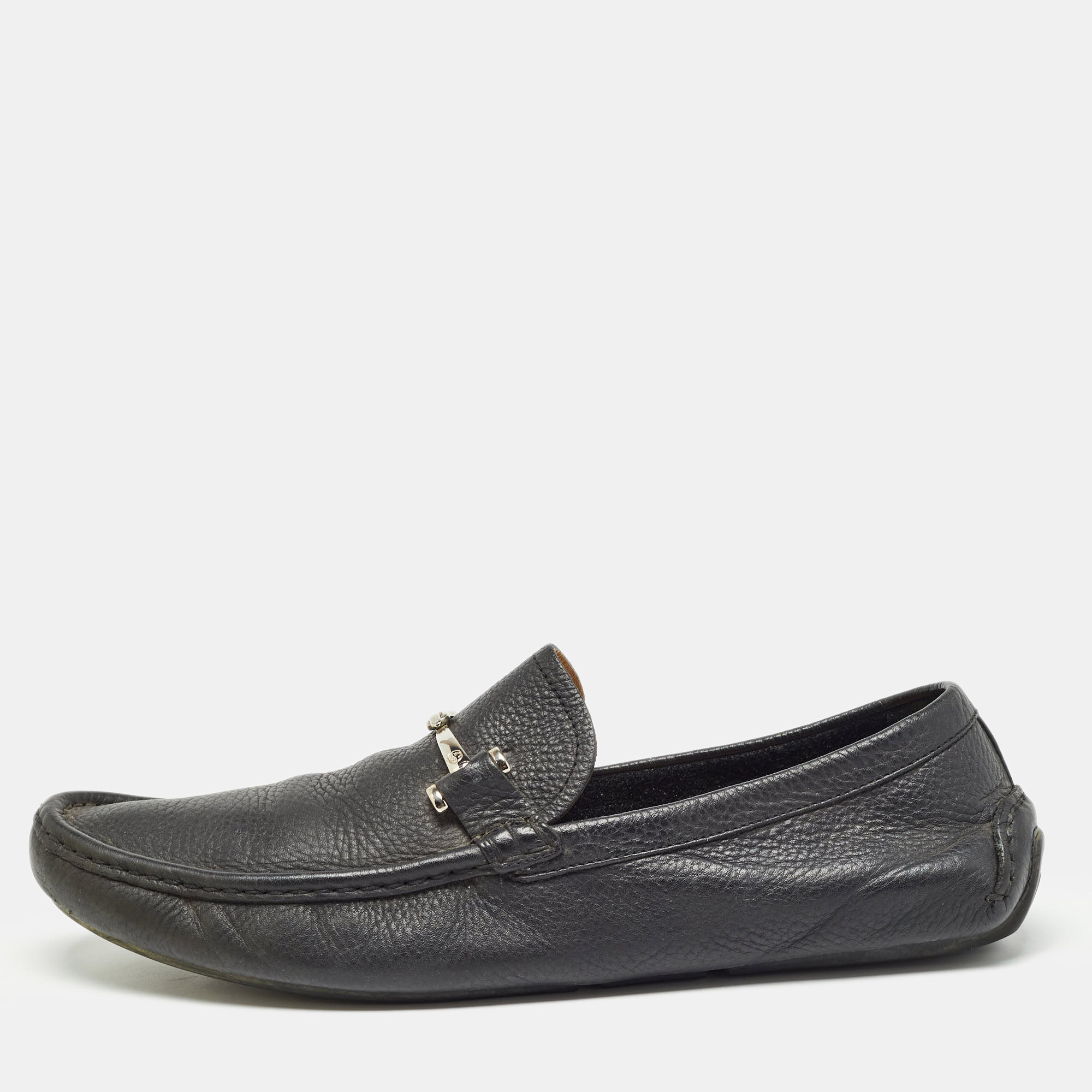 Gucci black leather slip on loafers size 44