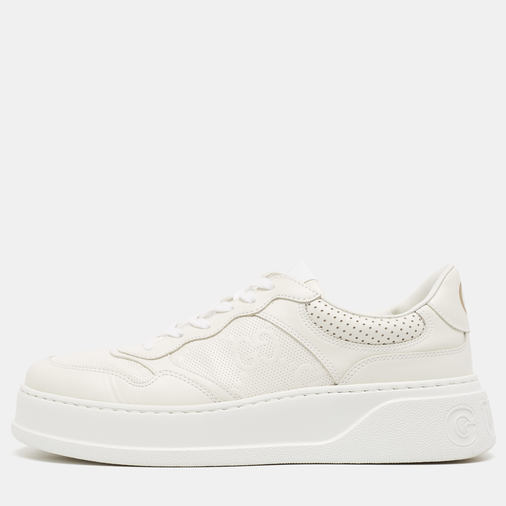 Gucci white leather gg low top sneakers  size 43