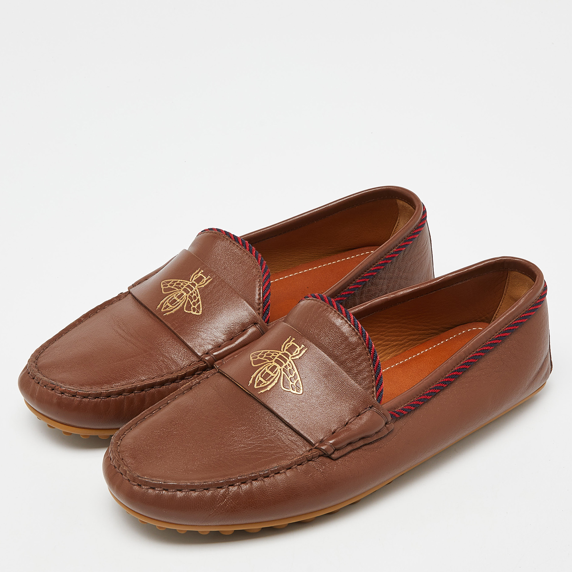 Gucci Brown Leather Slip On Loafers Size 41