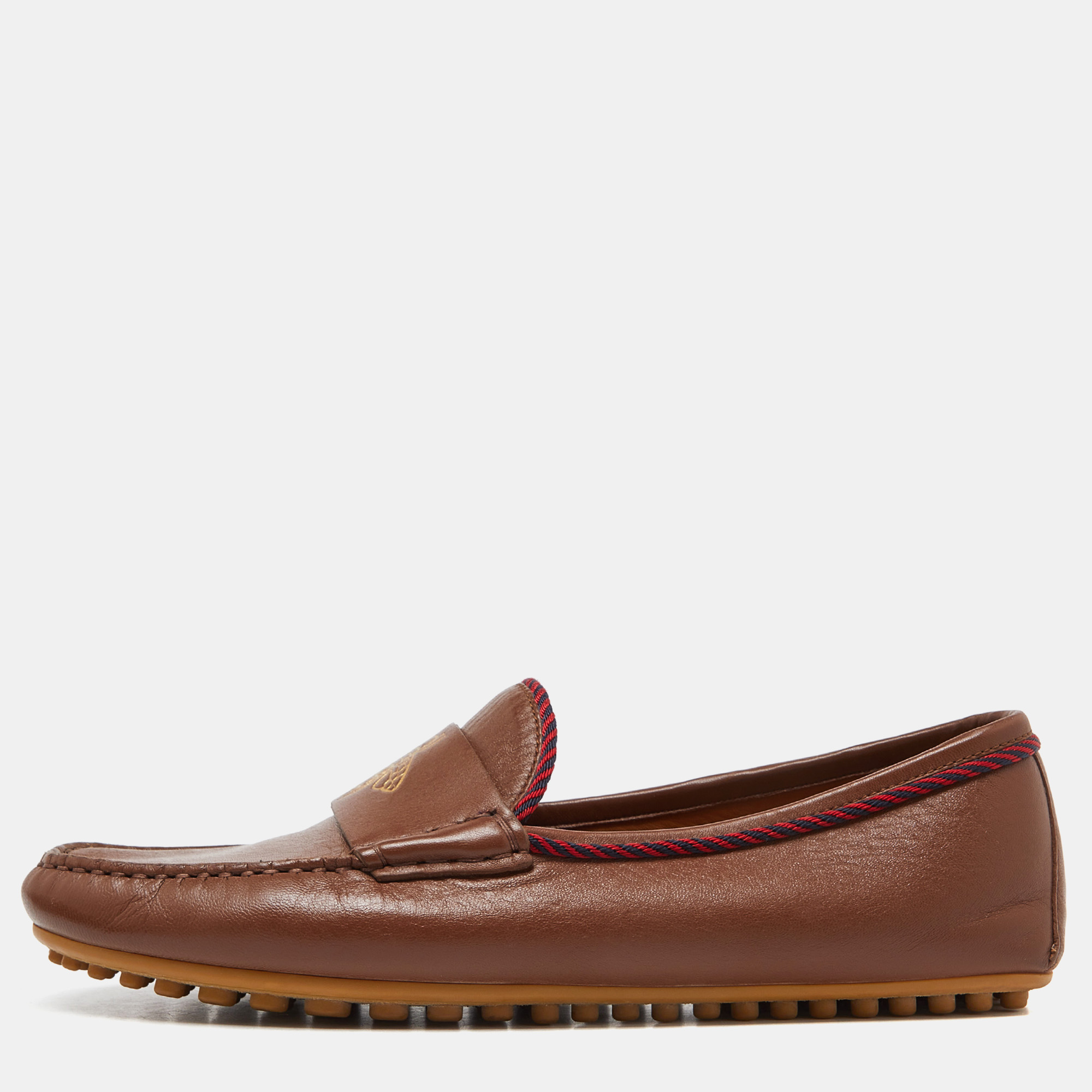 Gucci brown leather slip on loafers size 41