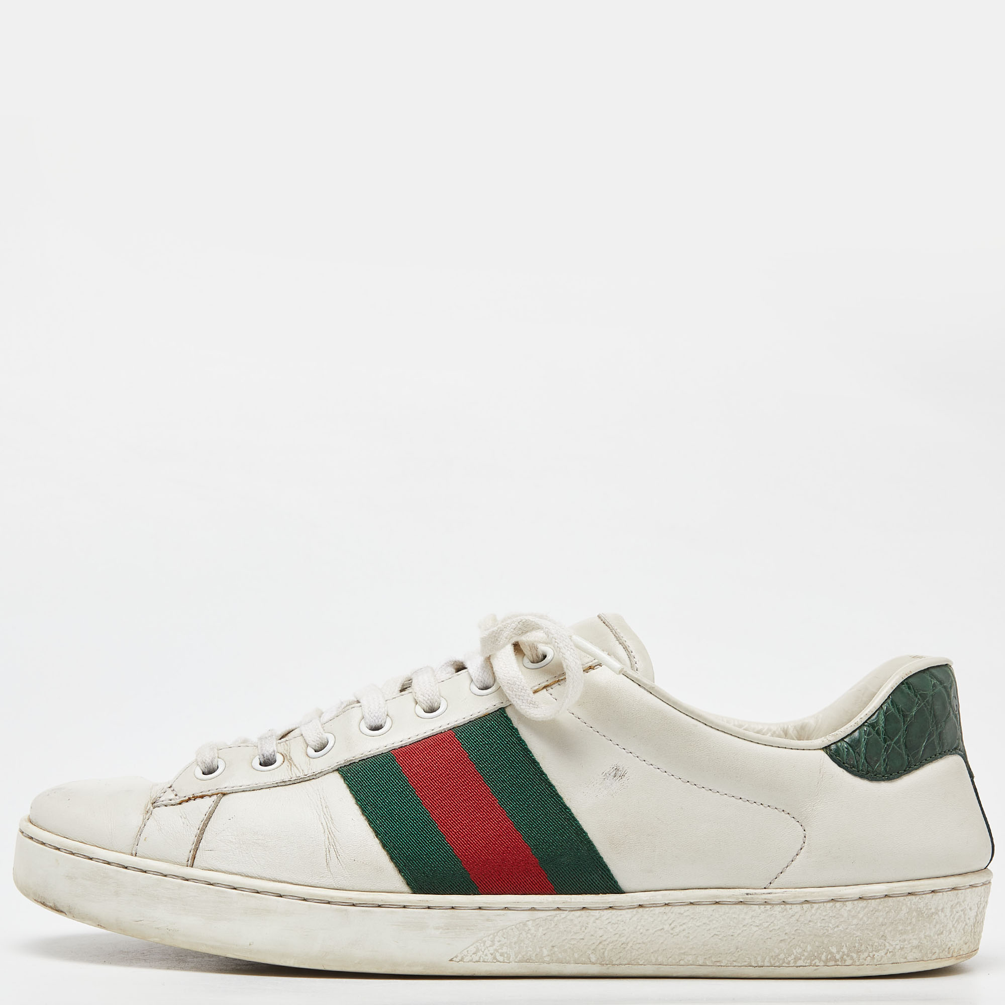 Gucci white leather web detail ace low top sneakers size 43