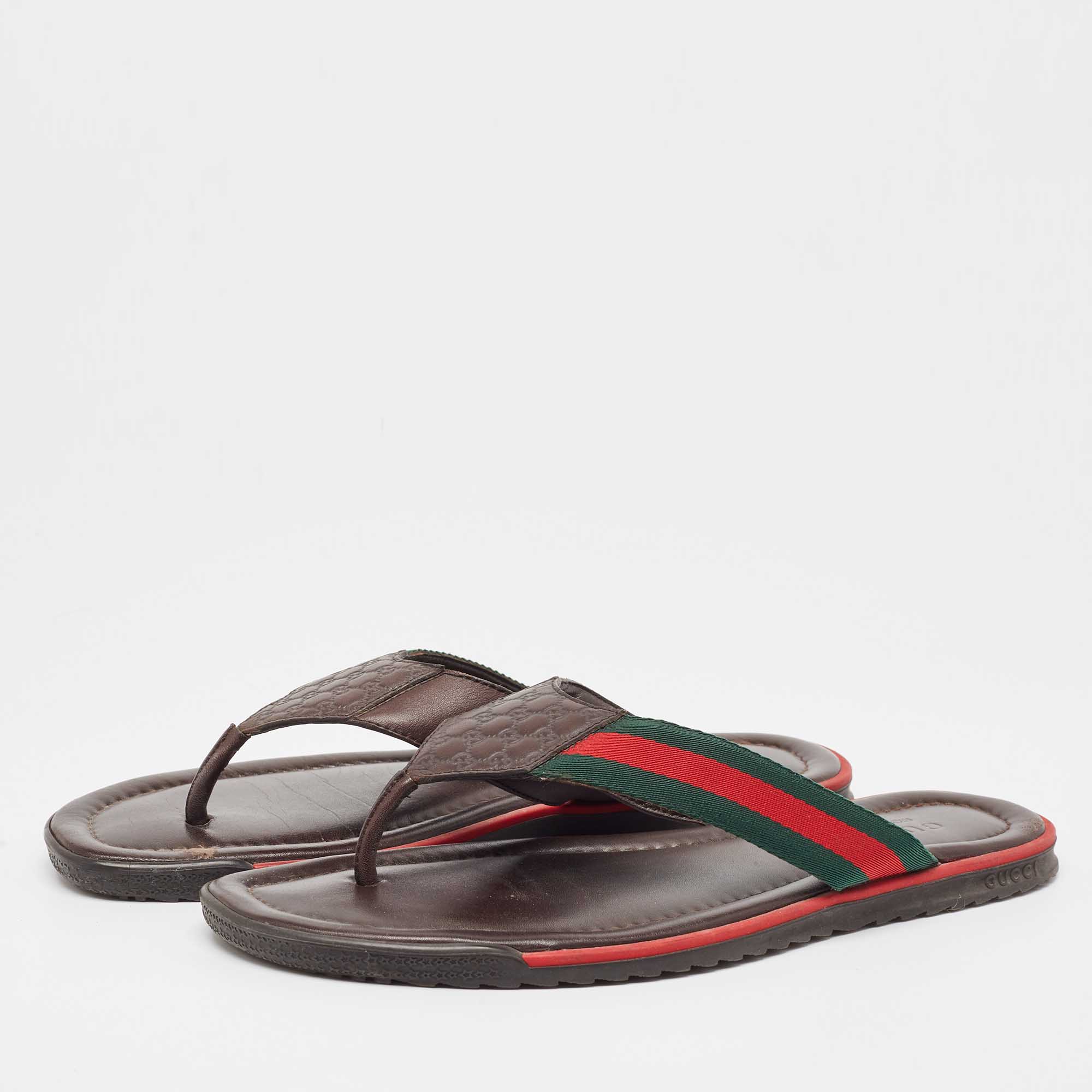 Gucci Tricolor Guccissima Leather And Canvas Web Thong Slides Size 44