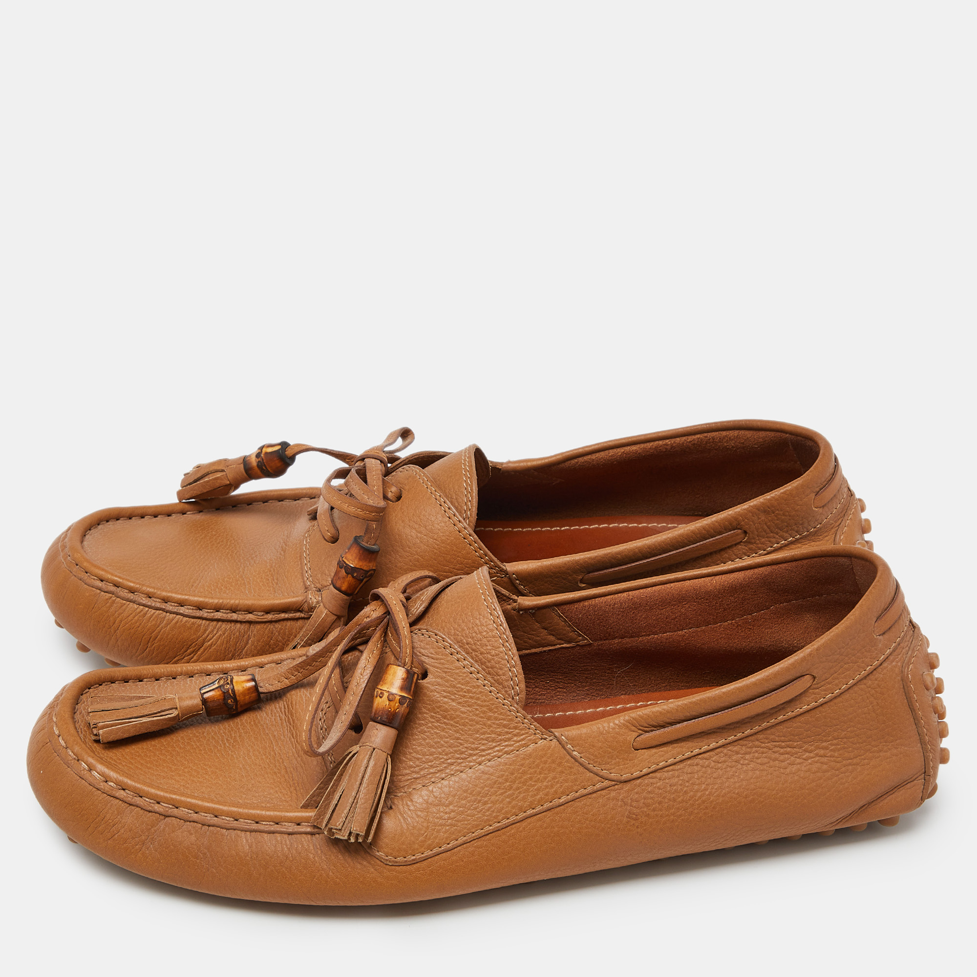 Gucci Brown Leather Bamboo Tassel Loafers Size 43.5