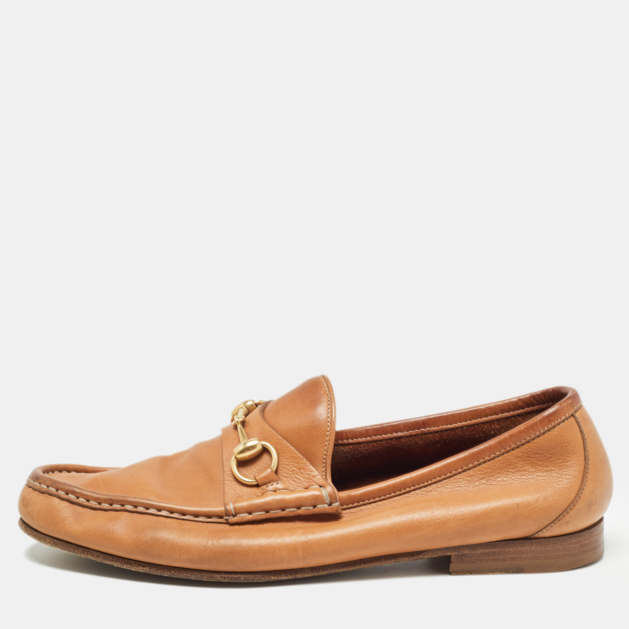 Gucci tan leather horsebit loafers size 42