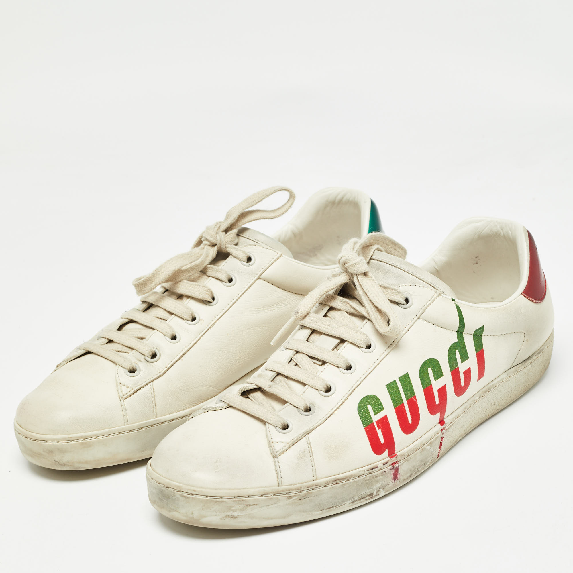 Gucci Off White Leather Gucci Blade Ace Sneakers Size 44.5