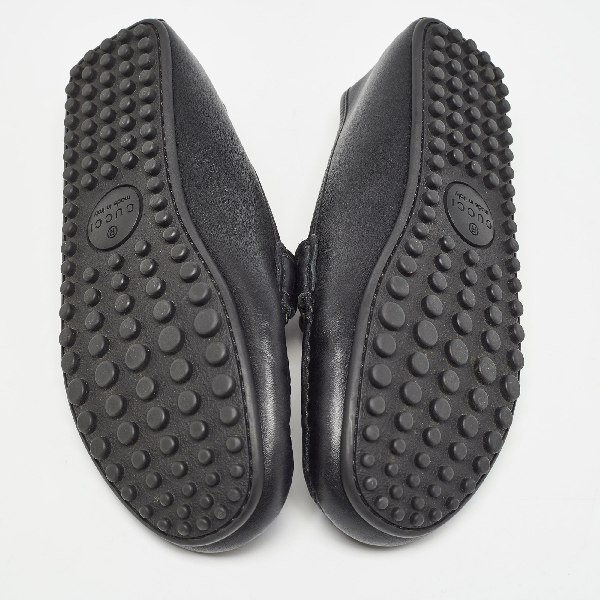 Gucci Black Leather Web Horsebit Slip On Loafers Size 40