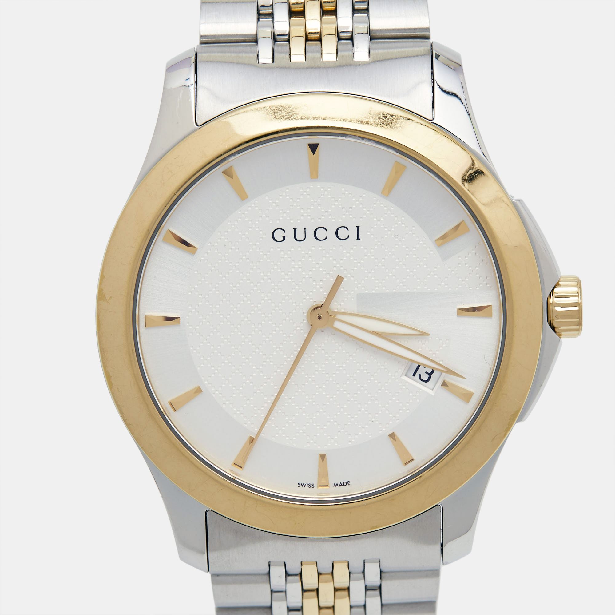 Gucci Silver Two-Tone Stainless Steel G-Timeless YA126409 Unisex Wristwatch 38 Mm