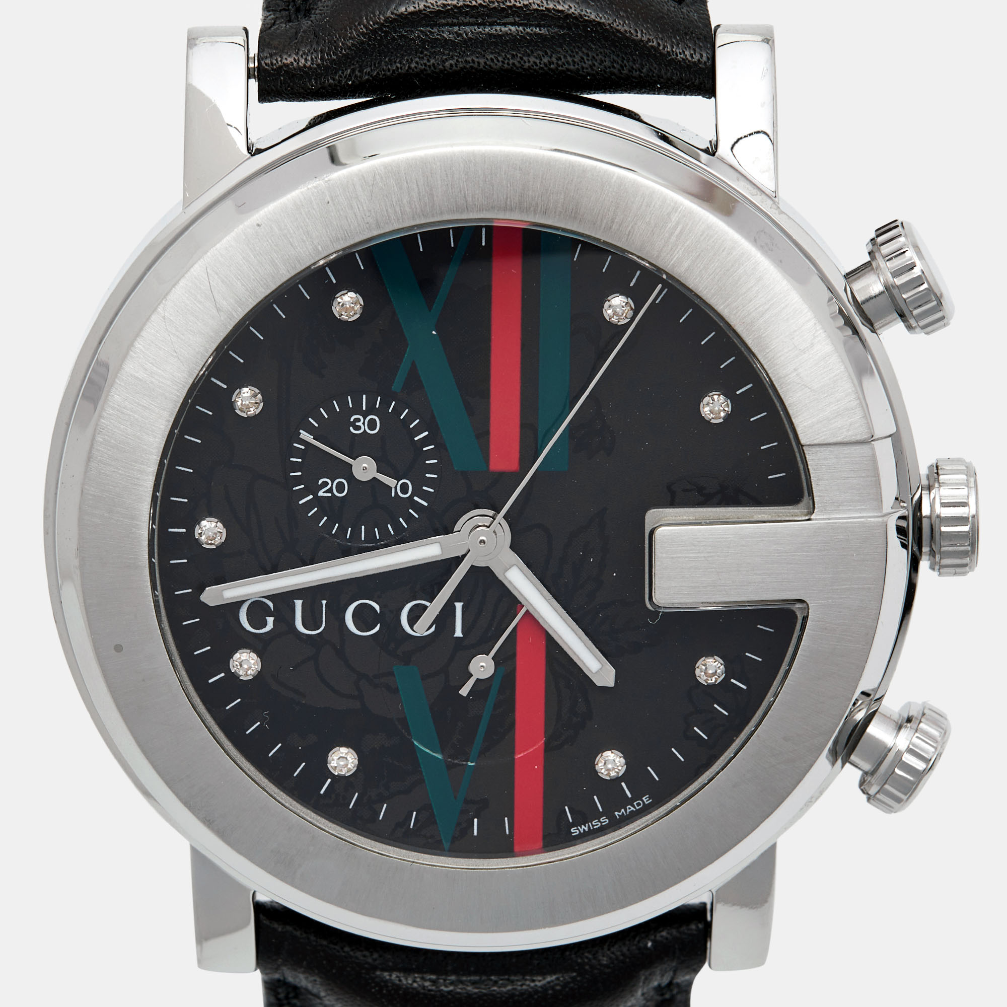 Gucci Black Stainless Steel Steel Leather G-Chrono 101M Men's Wristwatch 44 Mm