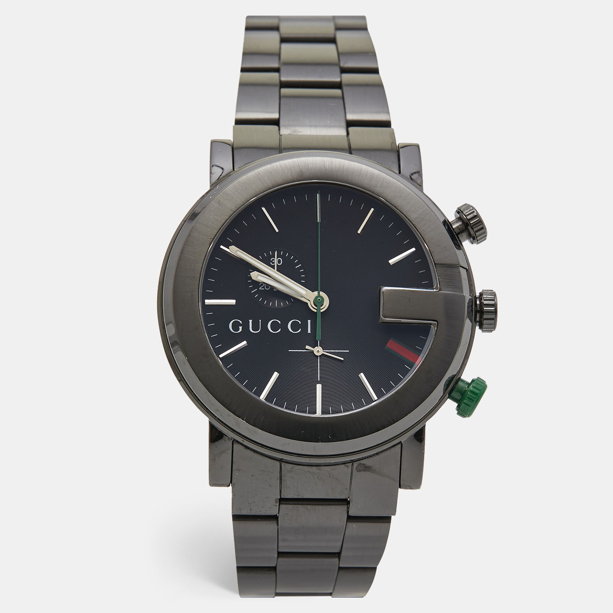 Gucci black pvd coated stainless steel g-chrono ya101331 men's wristwatch 44 mm