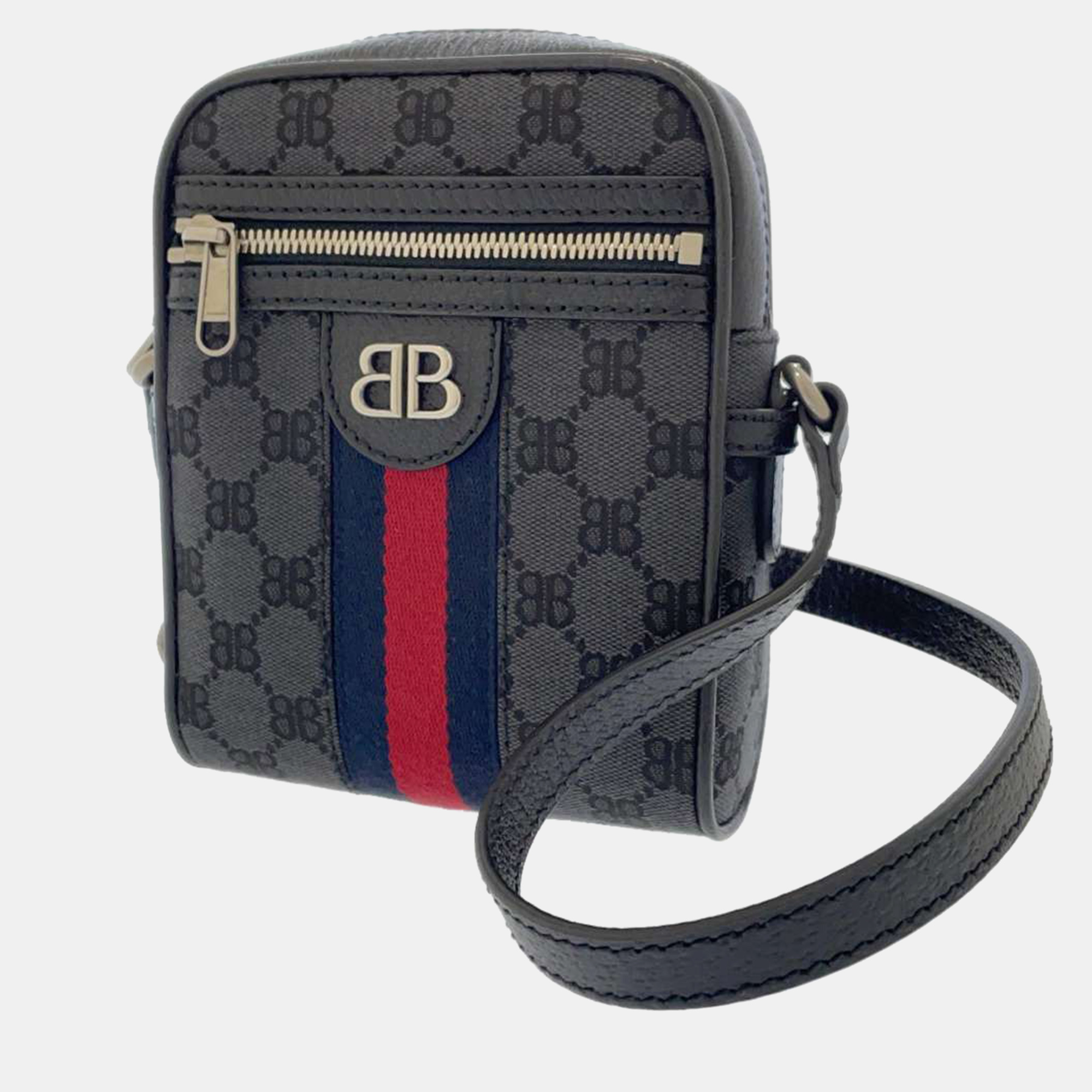 Gucci x balenciaga black bb canvas web mini ophidia phone bag