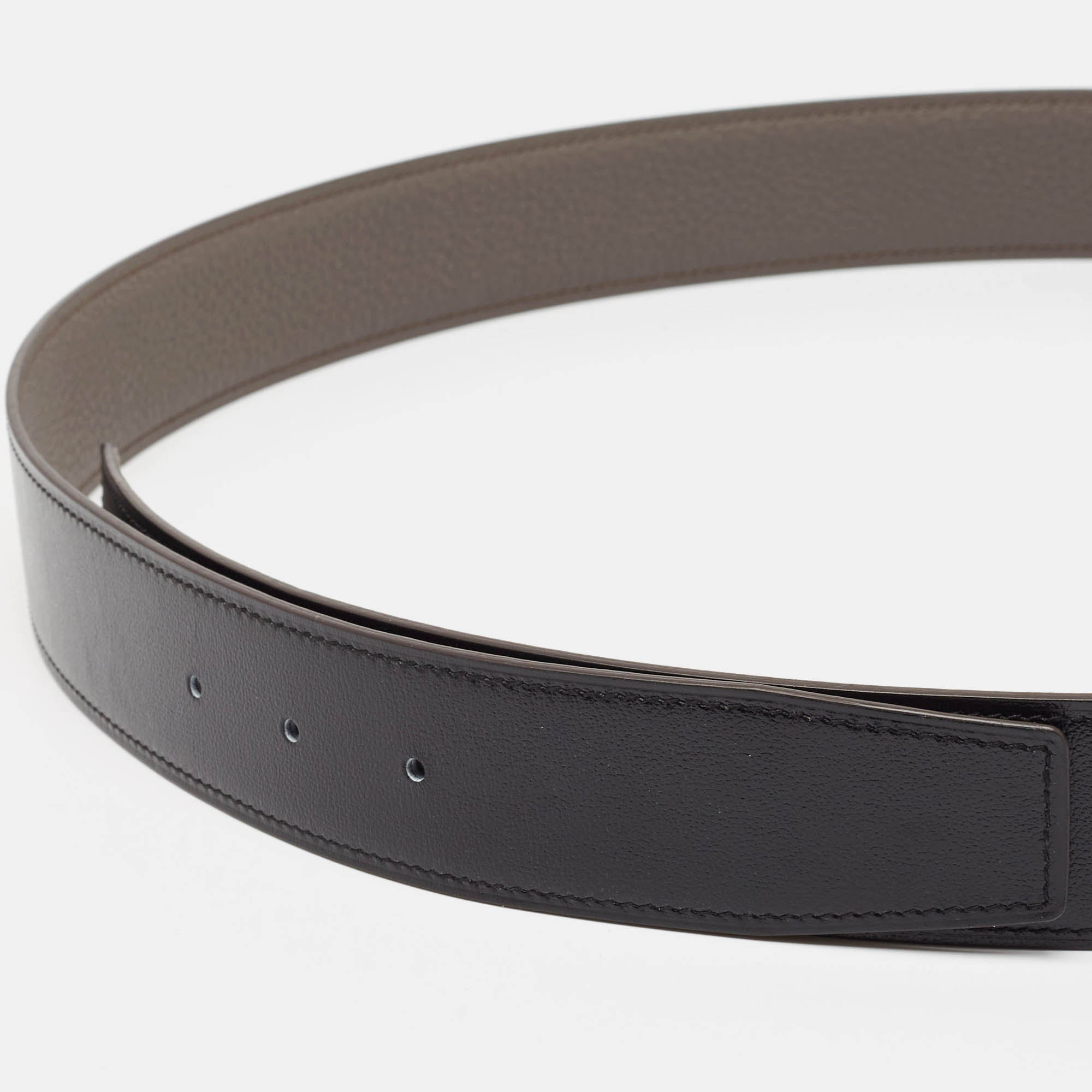 Hermes Noir/Etain Chamonix And Togo Leather Reversible Belt Strap 110 CM