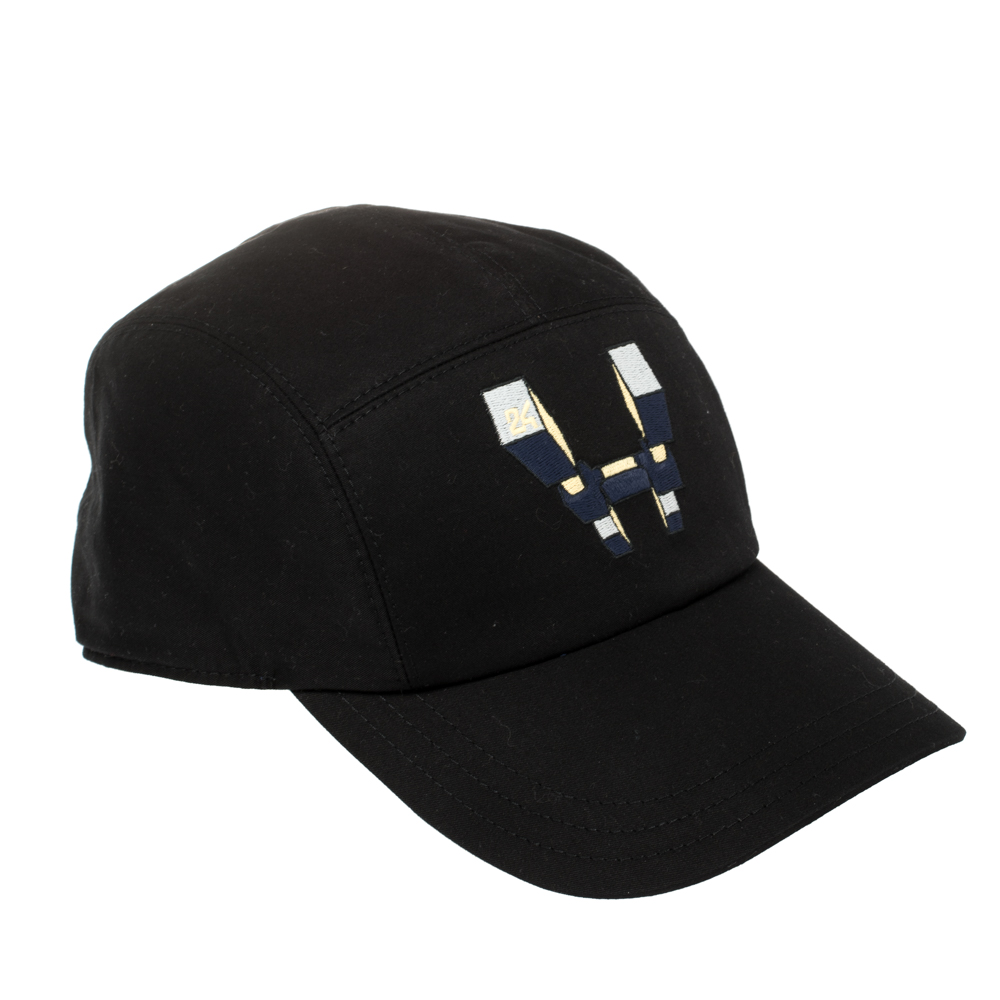 Hermés Black H Odyssey Embroidered Cotton Nevada Cap Size 60