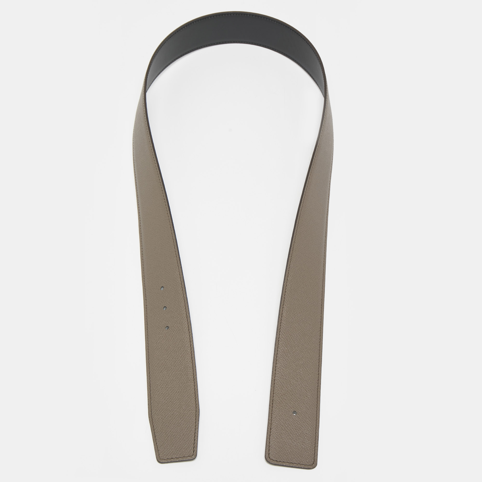 Hermes gris etain/noir epsom and chamonix reversible belt strap 85 cm