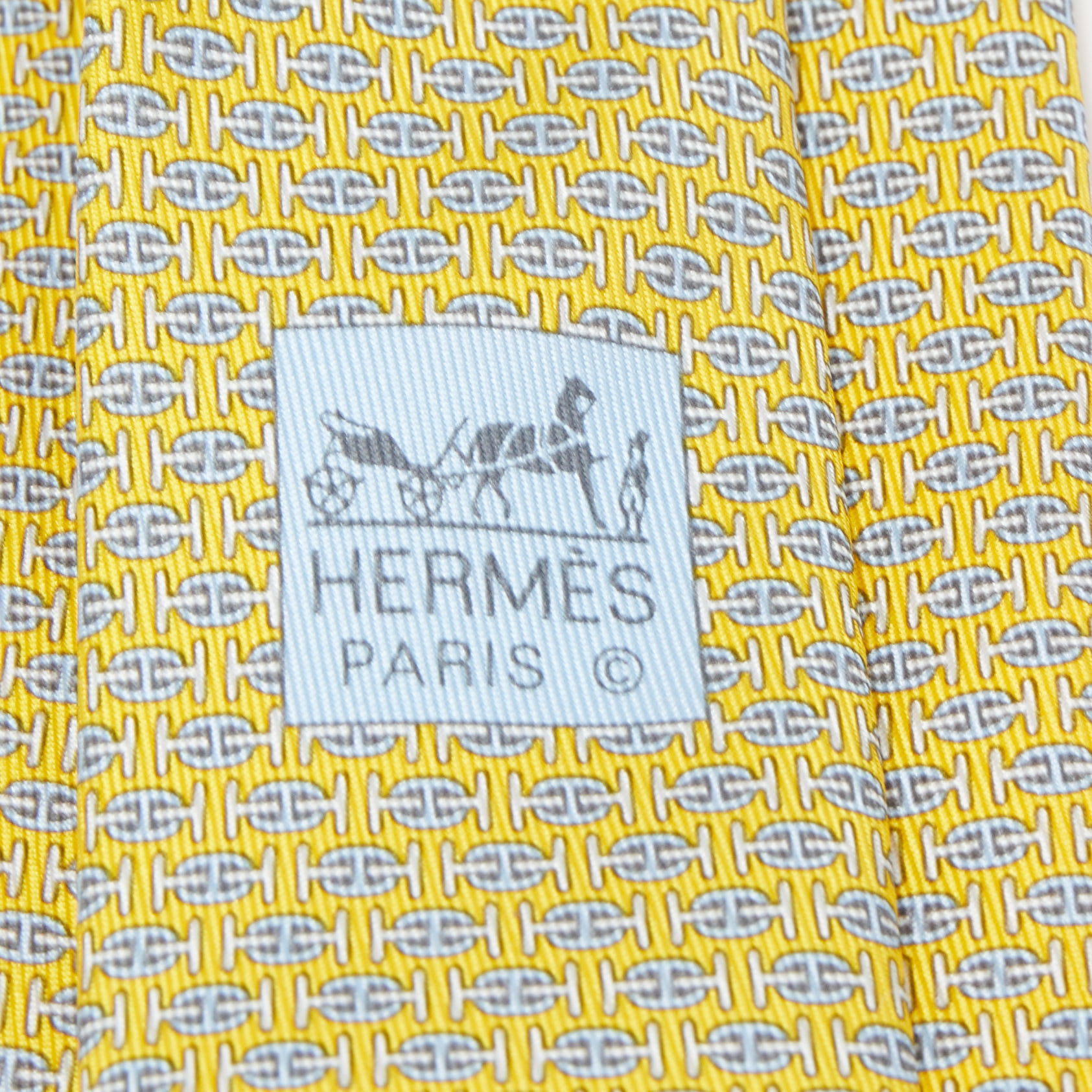 Hermès Yellow H Au Maillon Printed Silk Skinny Tie