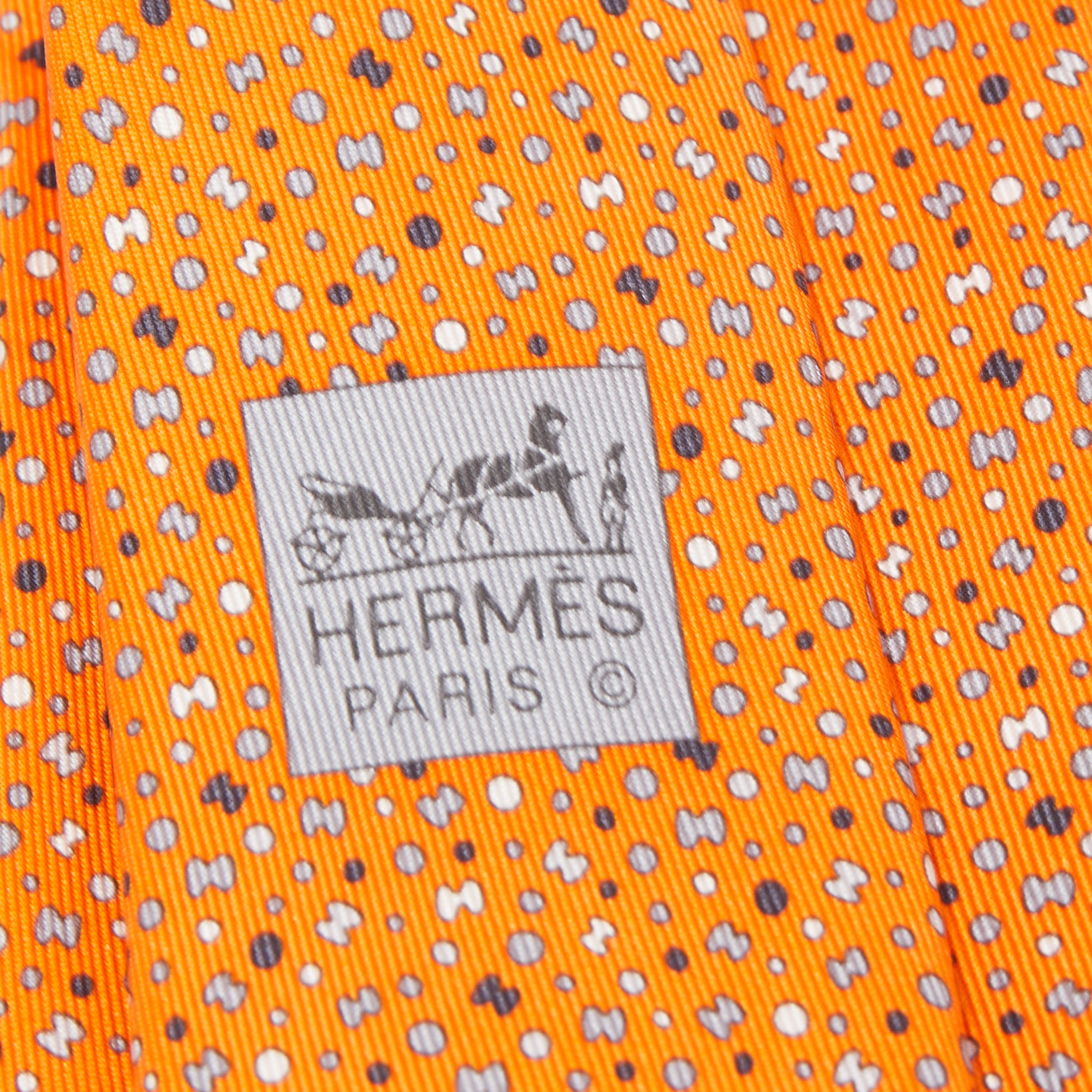 Hermes Orange 7 Bubble H Printed Silk Slim Tie