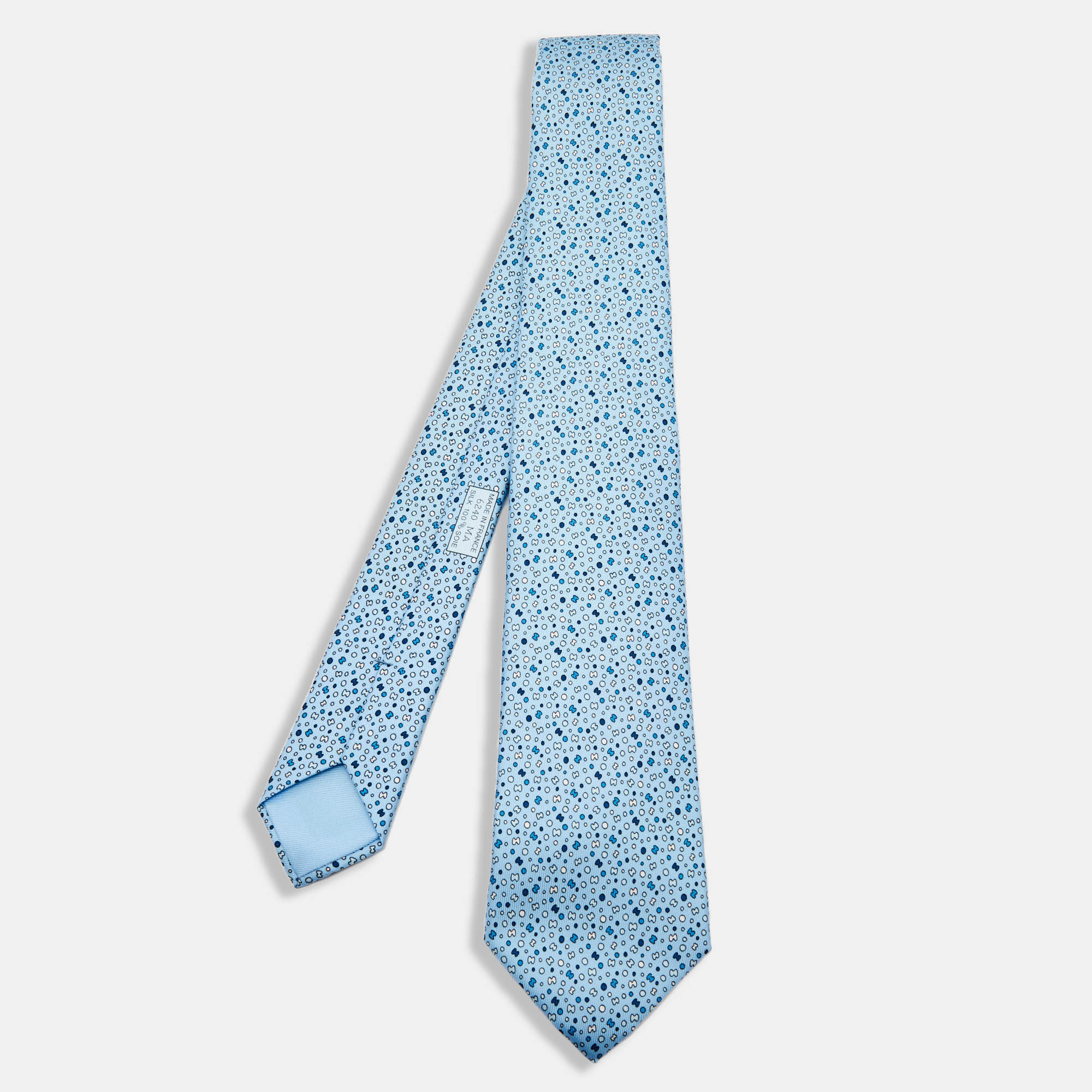 Hermès Blue 7 Bubble H Printed Silk Slim Tie