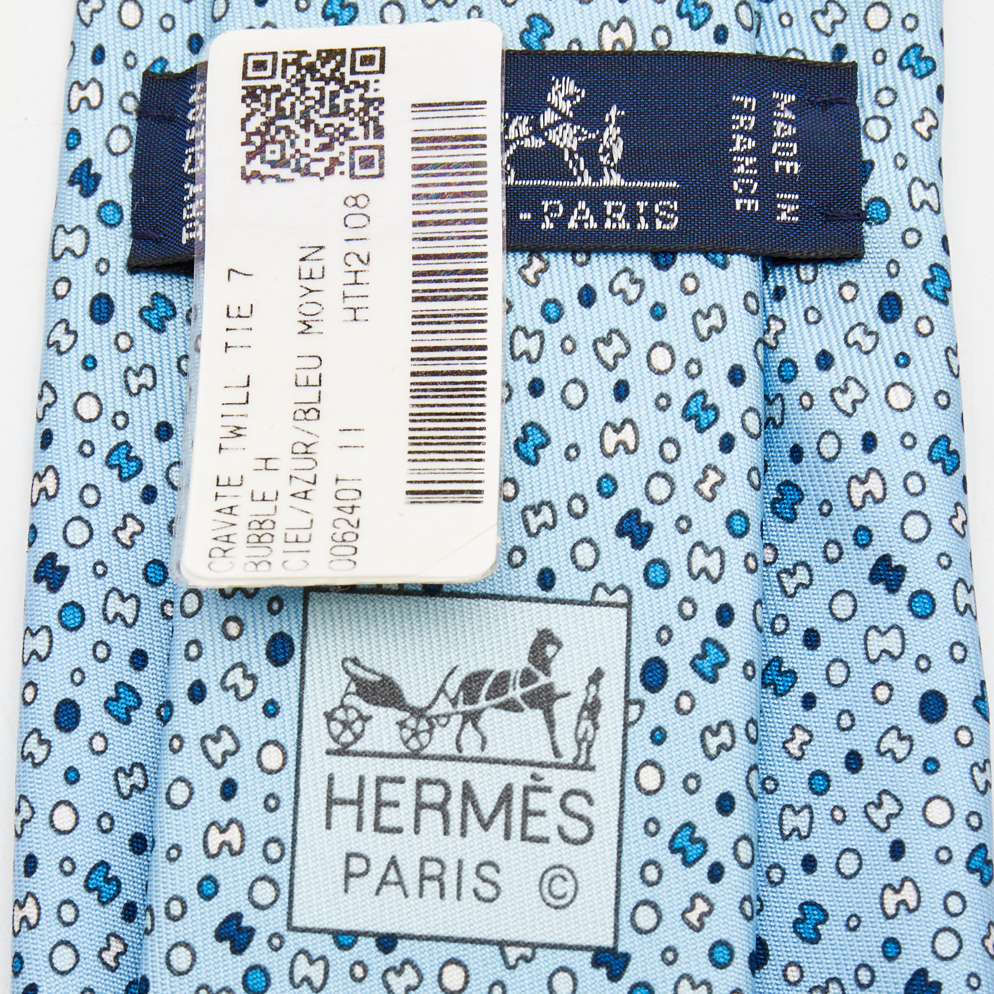 Hermès Blue 7 Bubble H Printed Silk Slim Tie