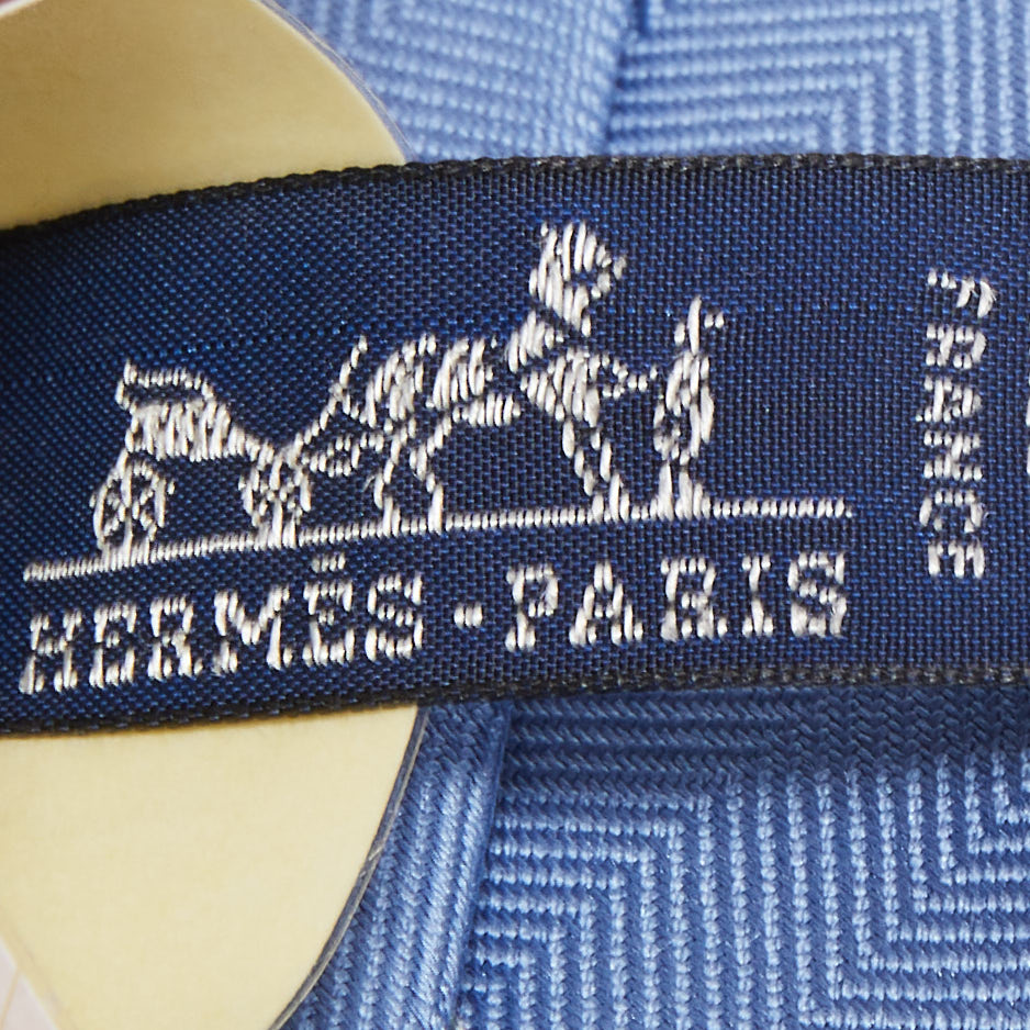 Hermes Blue 7 Chevron Recto Verso Silk Slim Tie