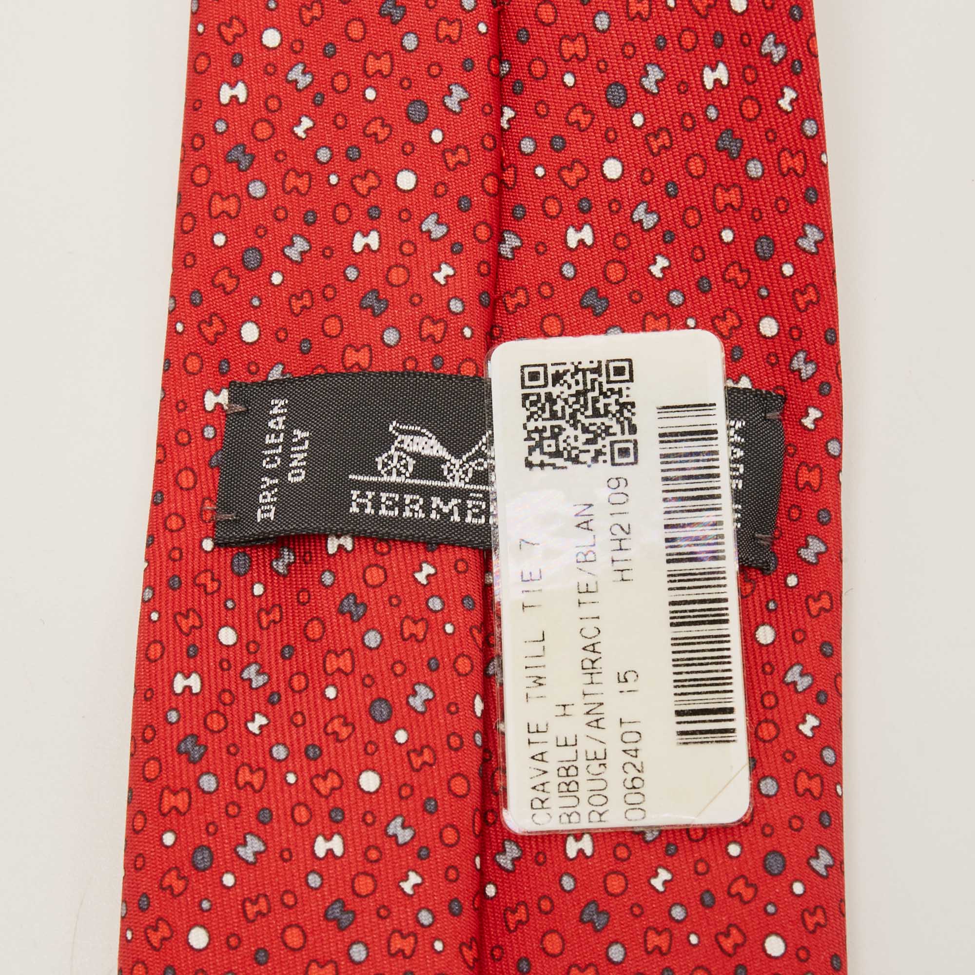 Hermès Red Bubble H Printed Silk Slim Tie