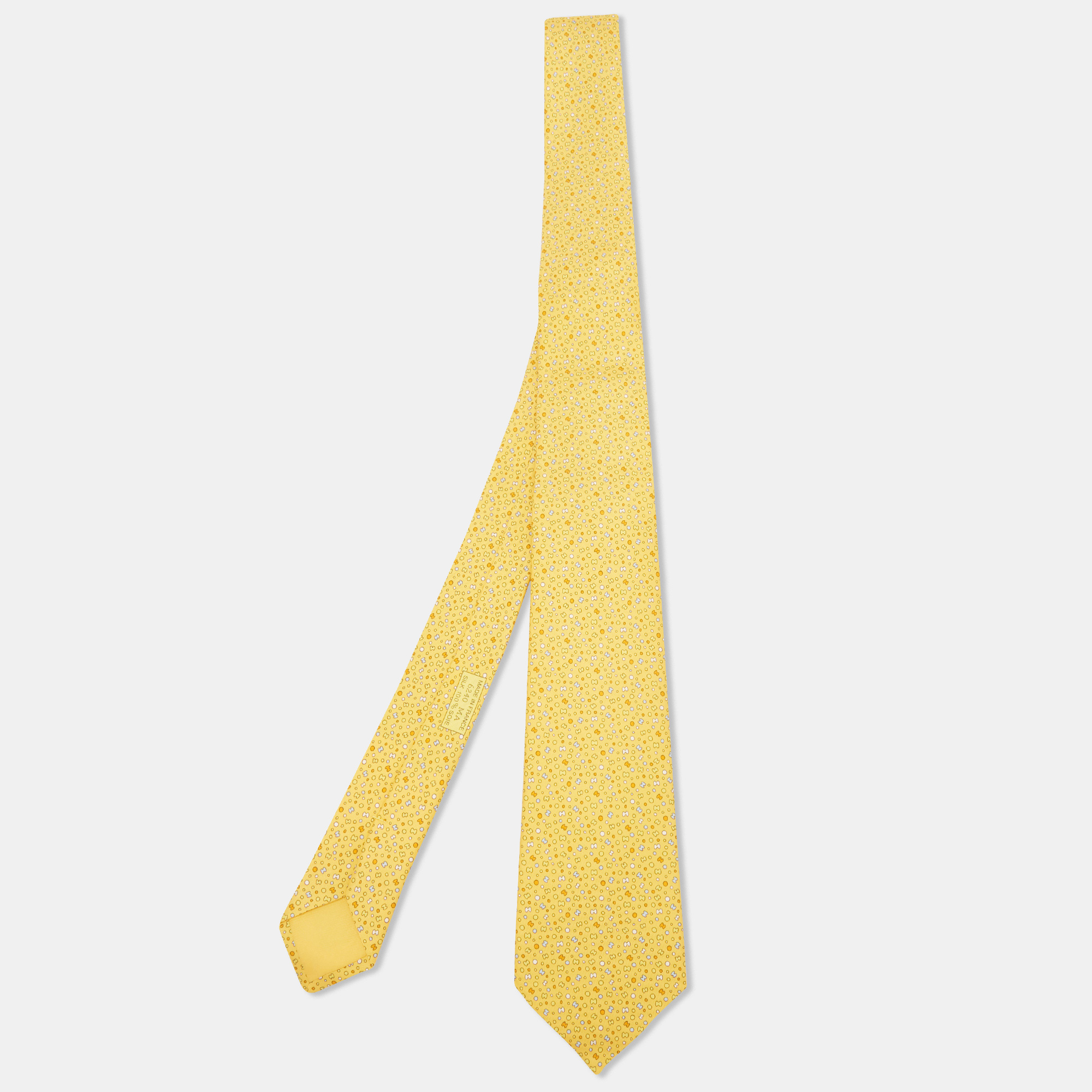 Hermès Yellow Bubble H Printed Silk Slim Tie